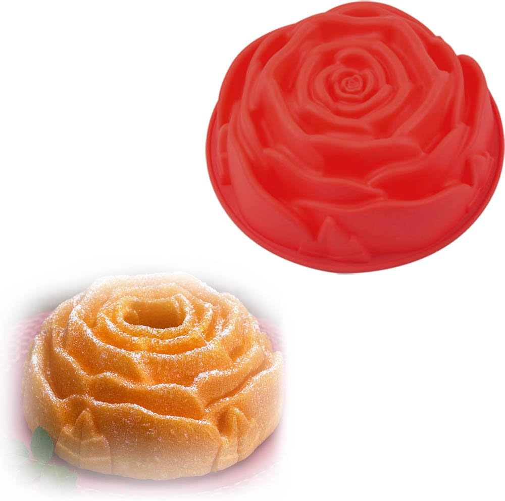 SENHAI 3 Pack Flower Shape Silicone Cake Bread Pie Flan Tart Molds, Large Round Sunflower Chrysanthemum Rose Shape Non-Stick Baking Trays for Birthday Party DIY - Yellow,Red,Purple - Image 6