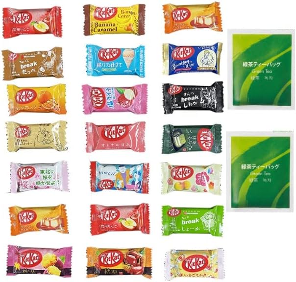Japanese Kit Kat 21 pcs selection, ALL DIFFERENT FLAVORS. with 2 tea packs