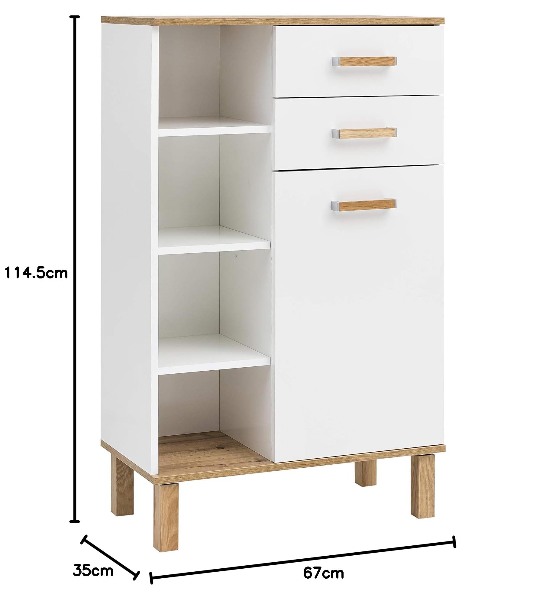 Schildmeyer Highboard Padua 142177, weiß Glanz/Eiche Landhaus Dekor, 67,0 x 35,0 x 114,5 cm