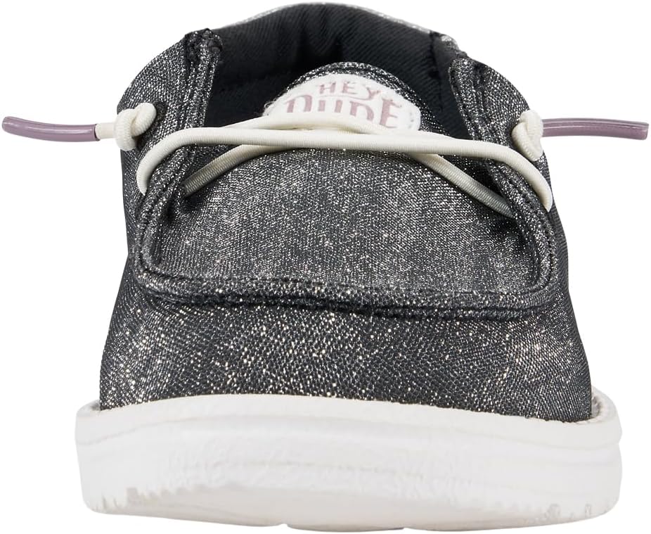 HEYDUDE Girl's Youth Wendy Metallic Sparkle Slip On Shoe | Glitter Upper | Easy On Elastic Lace Sneaker