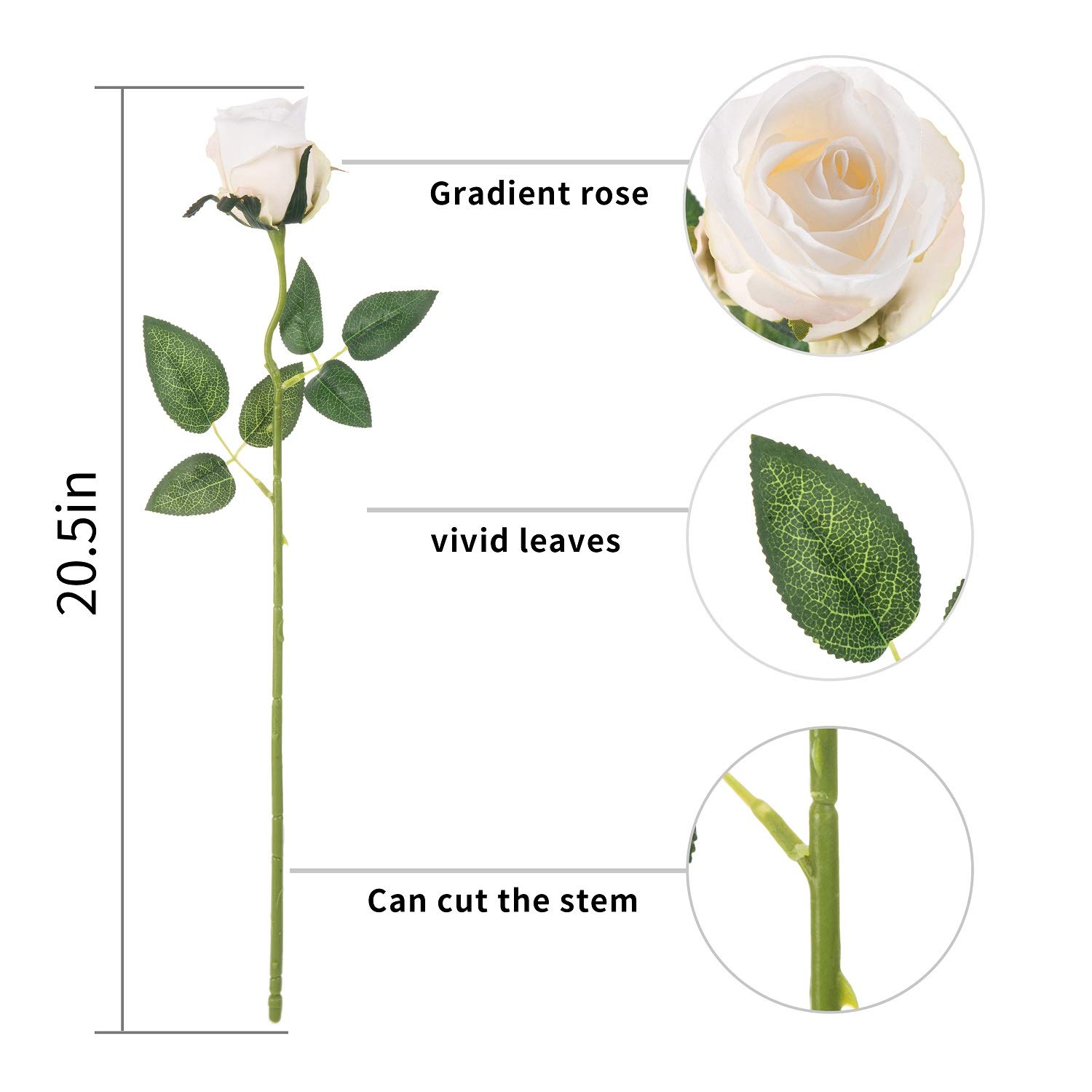 10 Rose Artificiali A Stelo Lungo In Seta – Flojery – Color Champagne – Per Bouquet Fai Da Te E Decorazioni – 50 Cm