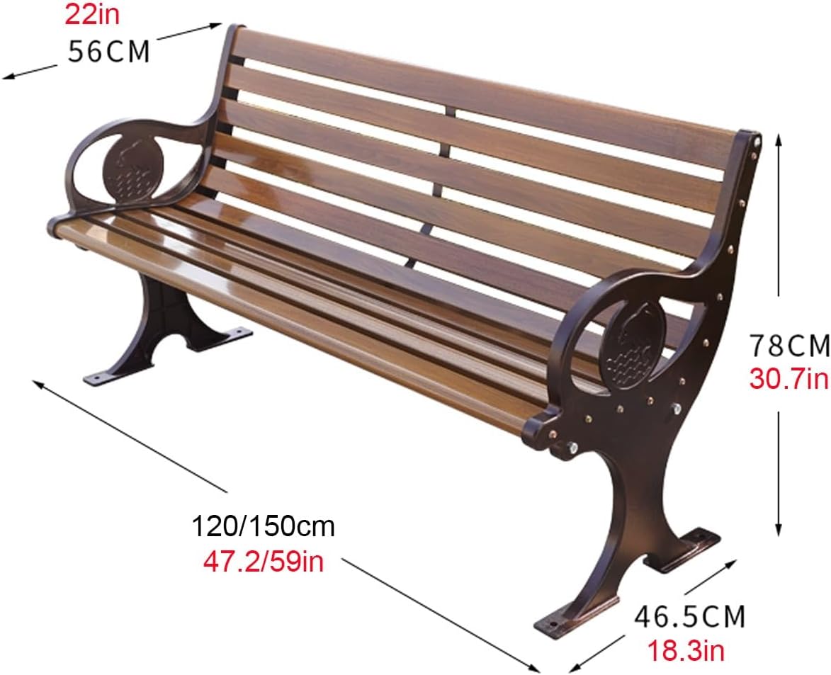 Garden Bench Outdoor, Patio Metal Bench Seat, Park Bench with Slatted Seat, Hold Up to 300kg/661 Lbs, for Conservatory, Garden, Poolside, Deck (Size : 120cm/47.2in)