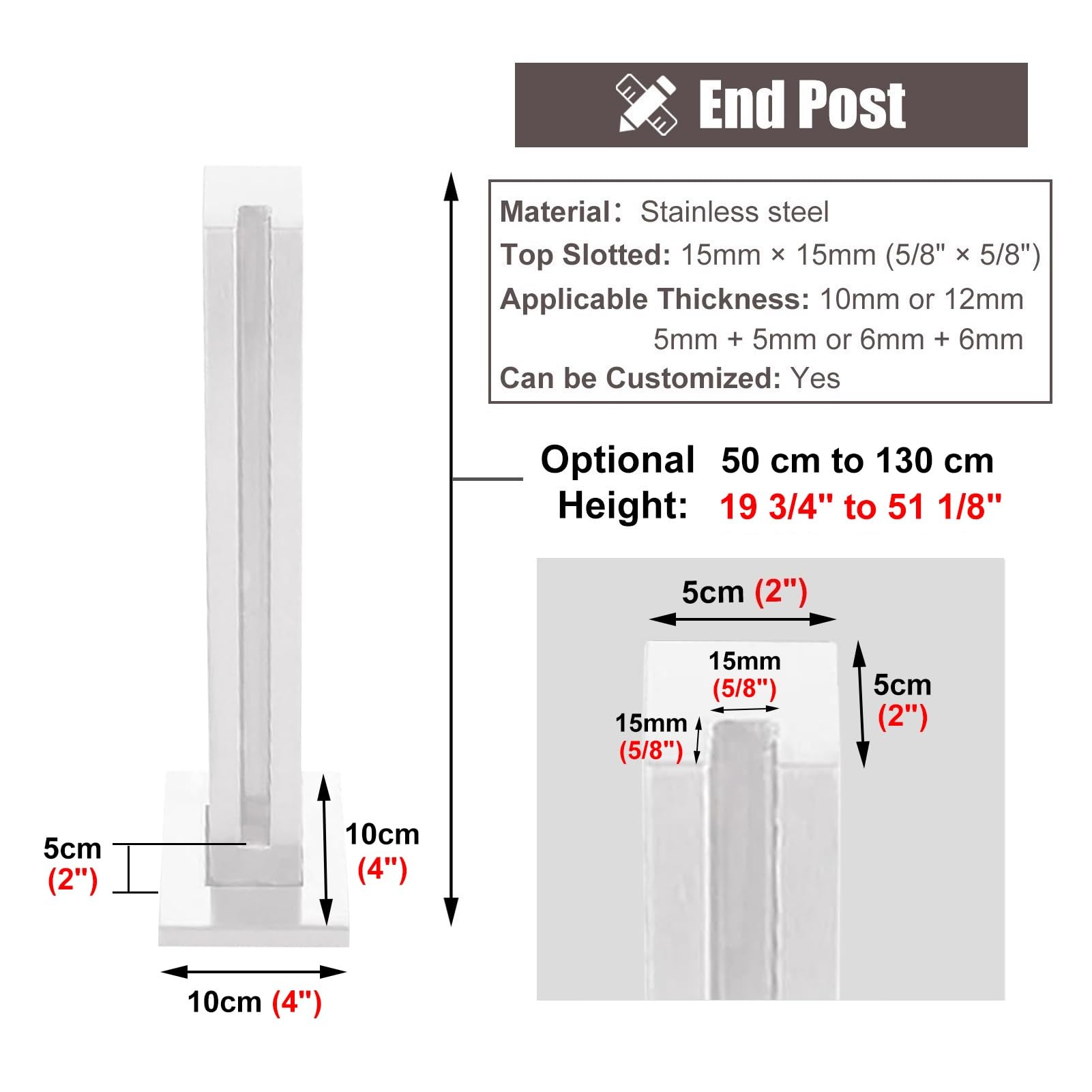 Poteau de clôture carré blanc de 50 à 130 cm en acier inoxydable 304 avec pince de balustrade et poteaux robustes Idéal pour clôtures extérieures et solutions de garde-corps