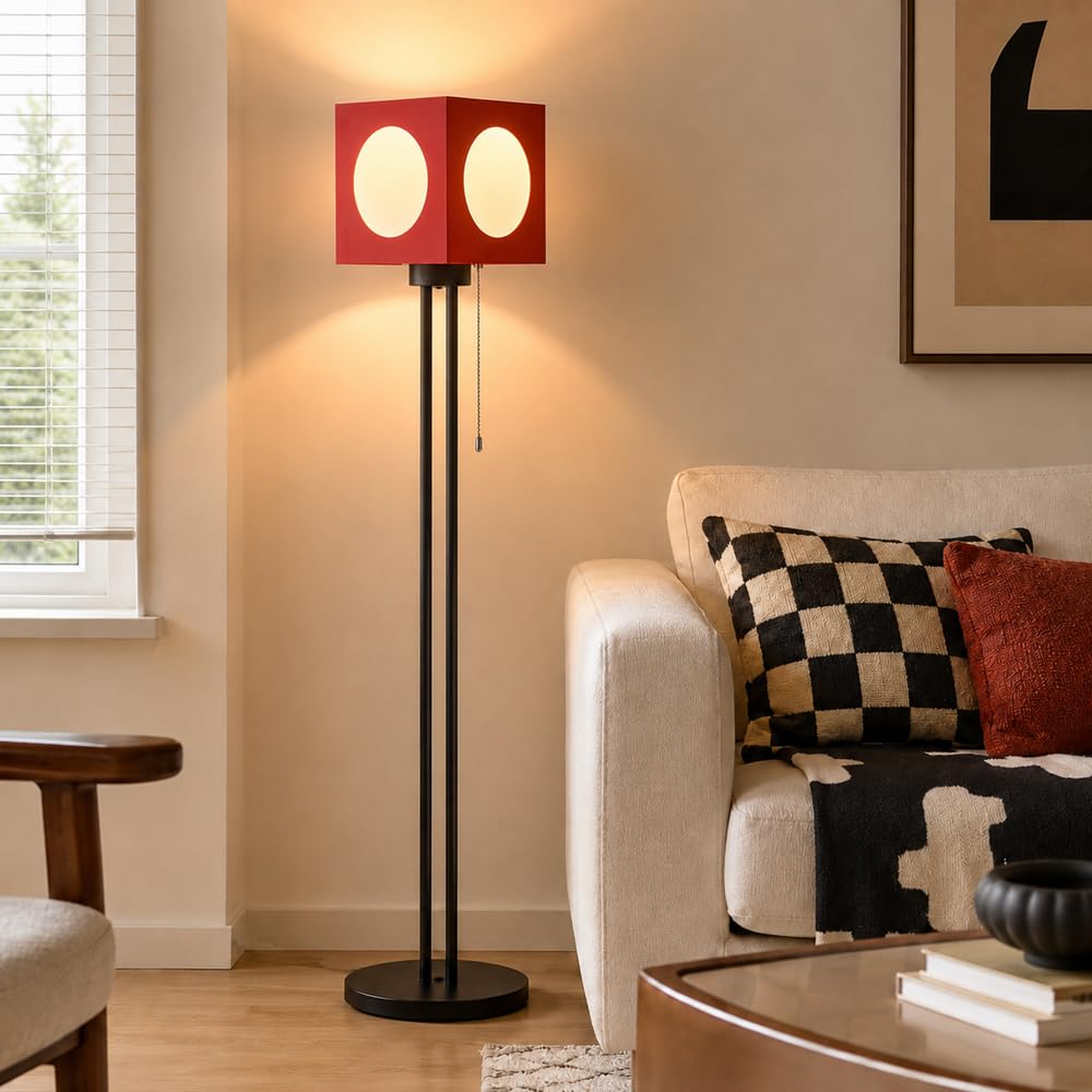 Wylolik Modern Acrylic Floor Lamp, Square Metal Floor Light, Tri-Color