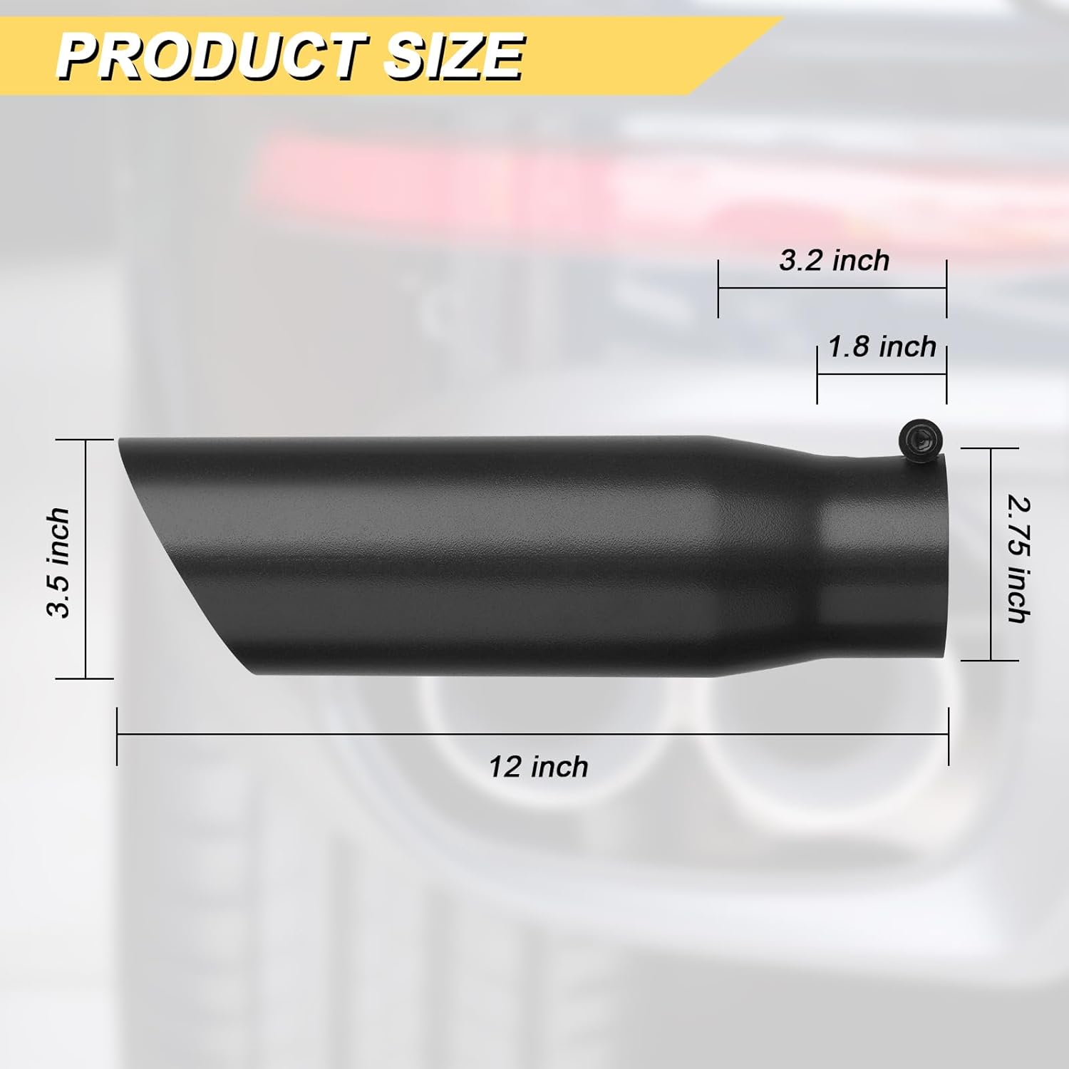 Vurkcy 2.75 inch Inlet Exhaust Tip, 3.5" Outlet 12" Overall Length Stainless Steel Exhaust Tail Pipe, Bolt-On, Slant Sleek Angle Cut, Polished Tailpipe, Black