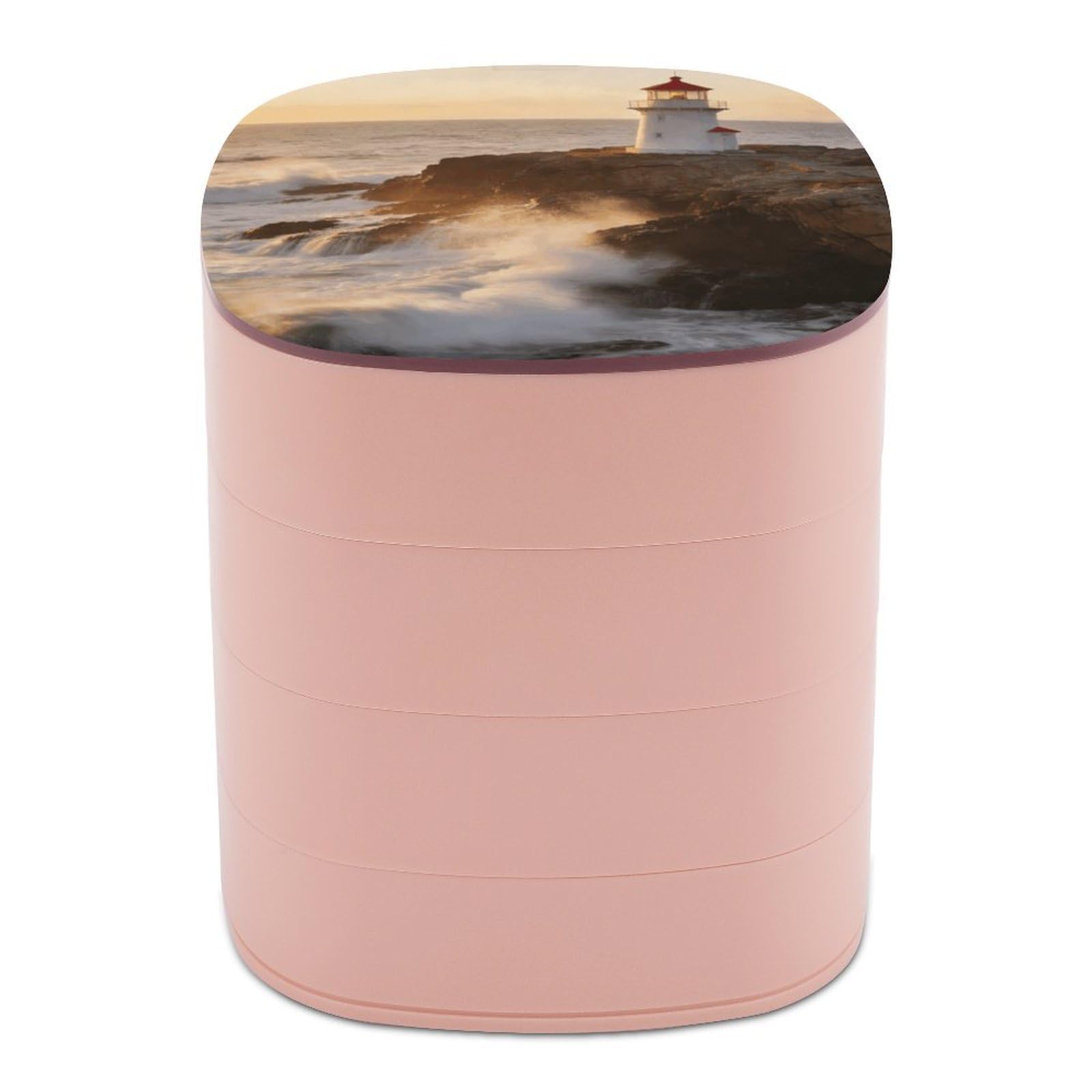 LZQPOEAS Lighthouse Waves Jewelry Box Women Jewelry Organizer Travel Jewelry Case Cute Necklace Ring Storage Organizer 4-Layer Rotating Jewelry Tray Case with Mirror for Bracelets