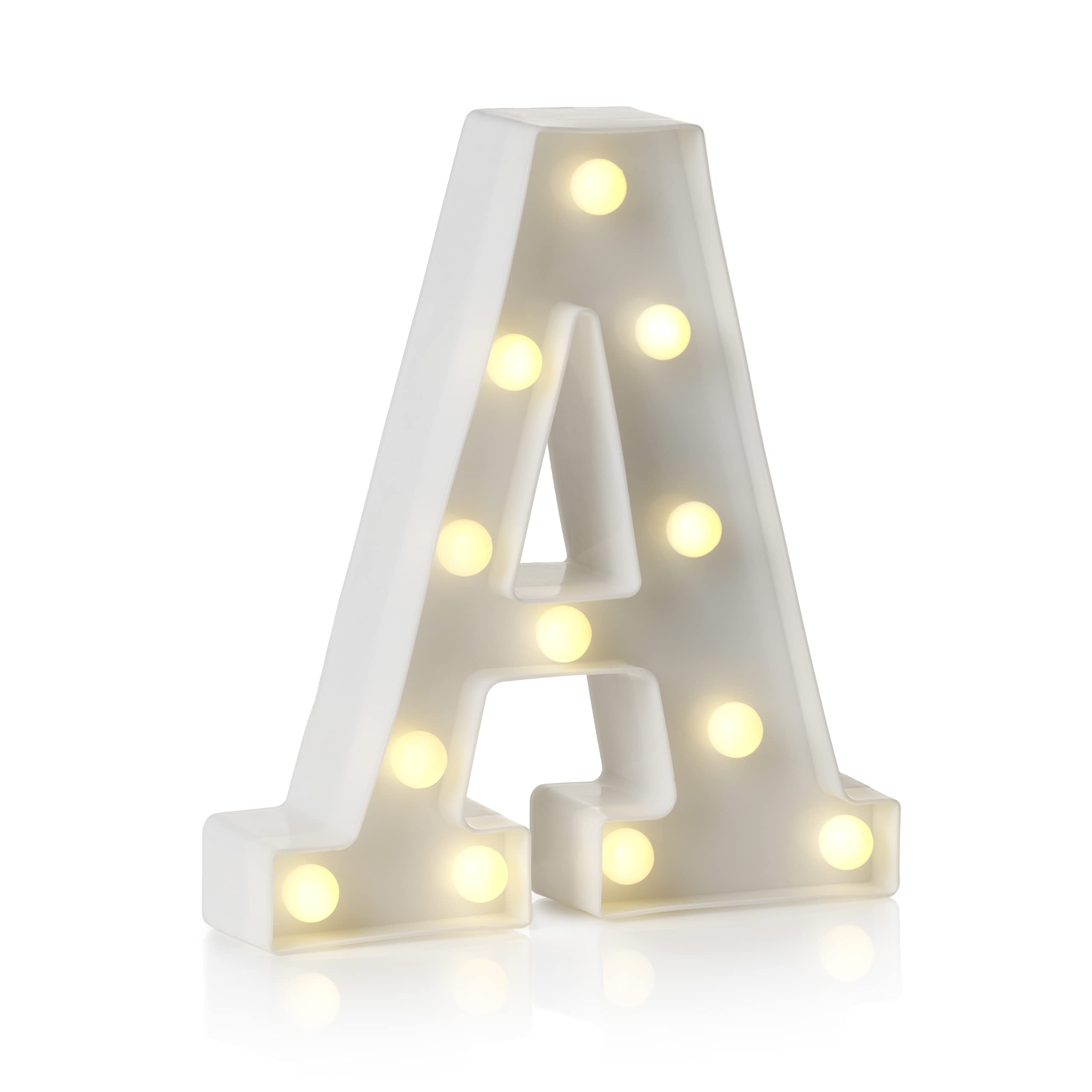 Auraglow LED Alphabet Letter & Number Light Sign Decorations, Lamp for Home Birthday Party Event, Night Lights, Battery Powered Letters And Numbers With Four Hour Timer (A)
