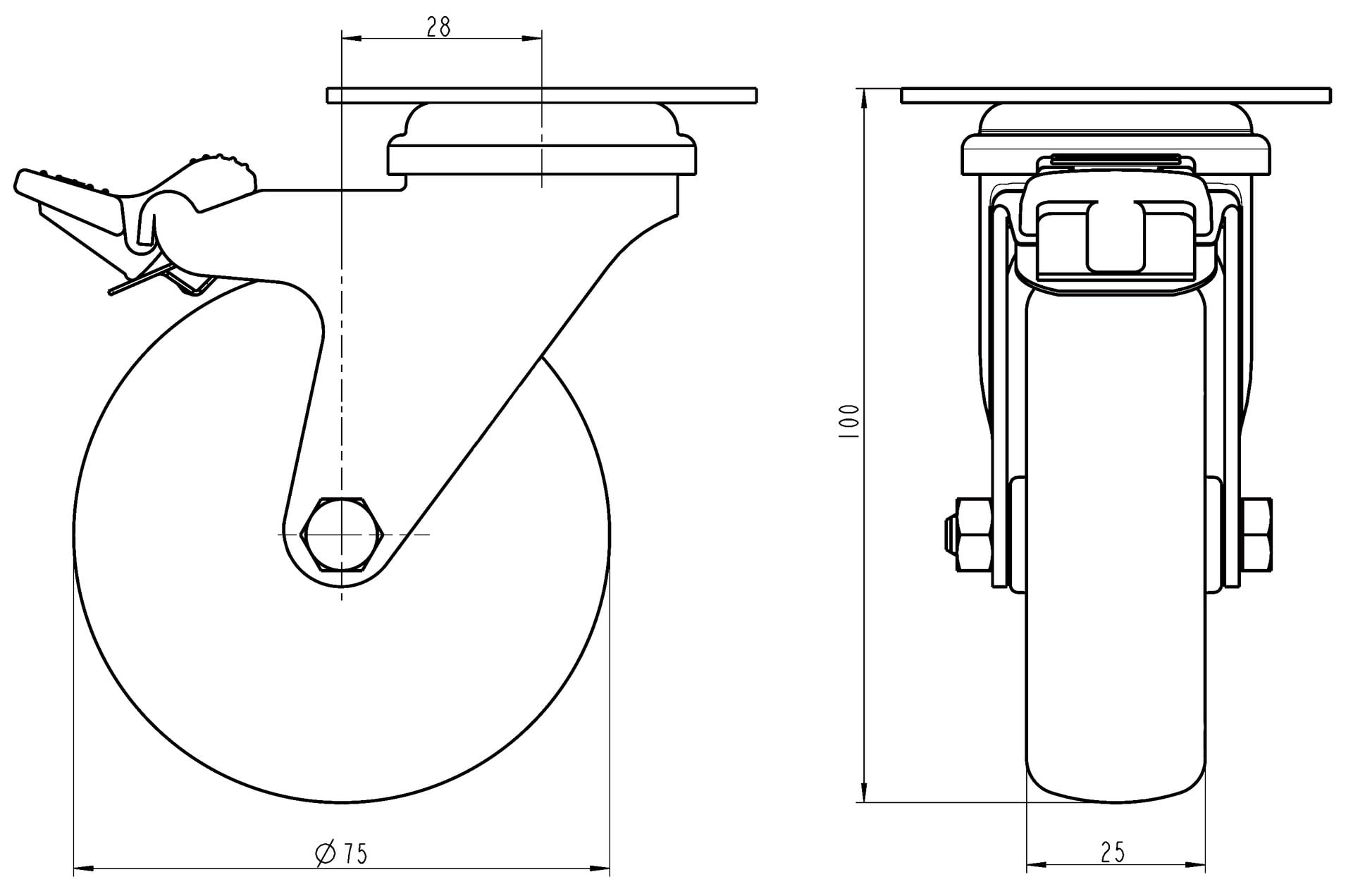 Roulettes en acier inoxydable de 75 mm (3 pouces) avec bandage gris, pivotantes et équipées d'un frein, capacité de charge de 120 kg, lot de 2