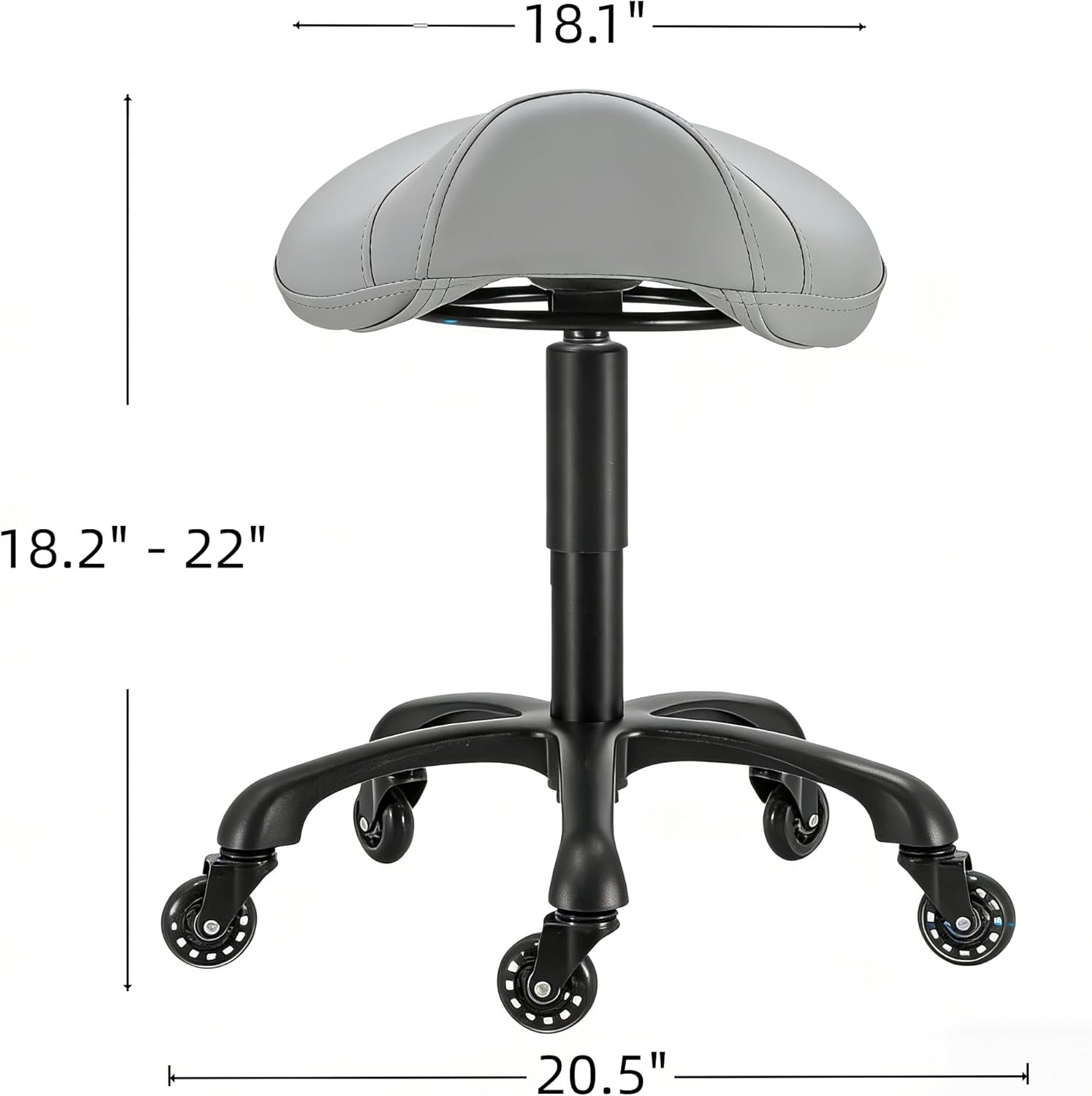 Saddle Salon Stool with Wheels,Heavy Duty Adjustable Rolling Stool for Barber, Tattoo, Nail,Spa,Dentist(Gray)