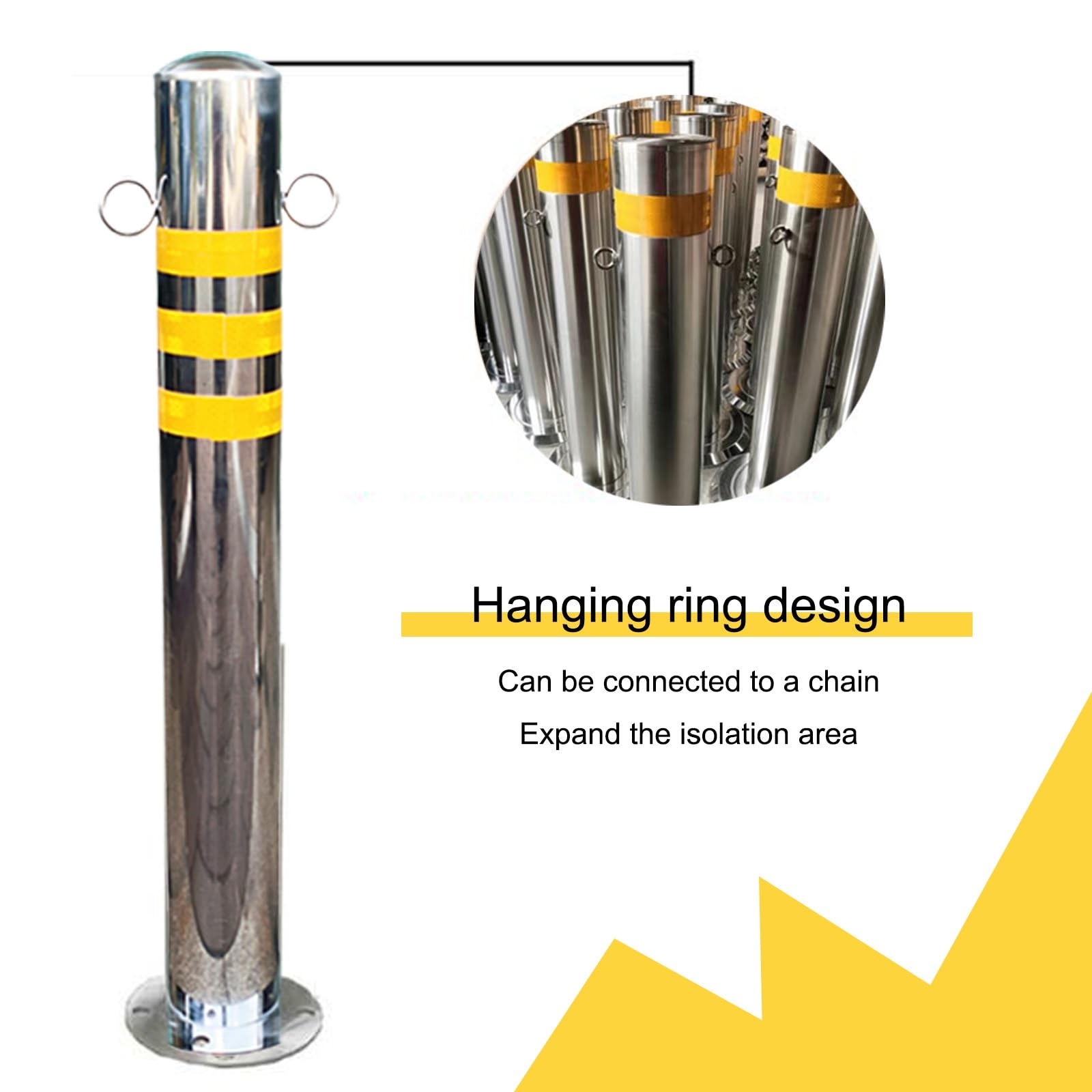 Bolardo de seguridad para entrada de vehículos, poste de protección de acero para estacionamiento, seguridad vial en garajes, color plata (1 unidad), 7,6 * 60 cm / 3 * 23,6 pulgadas