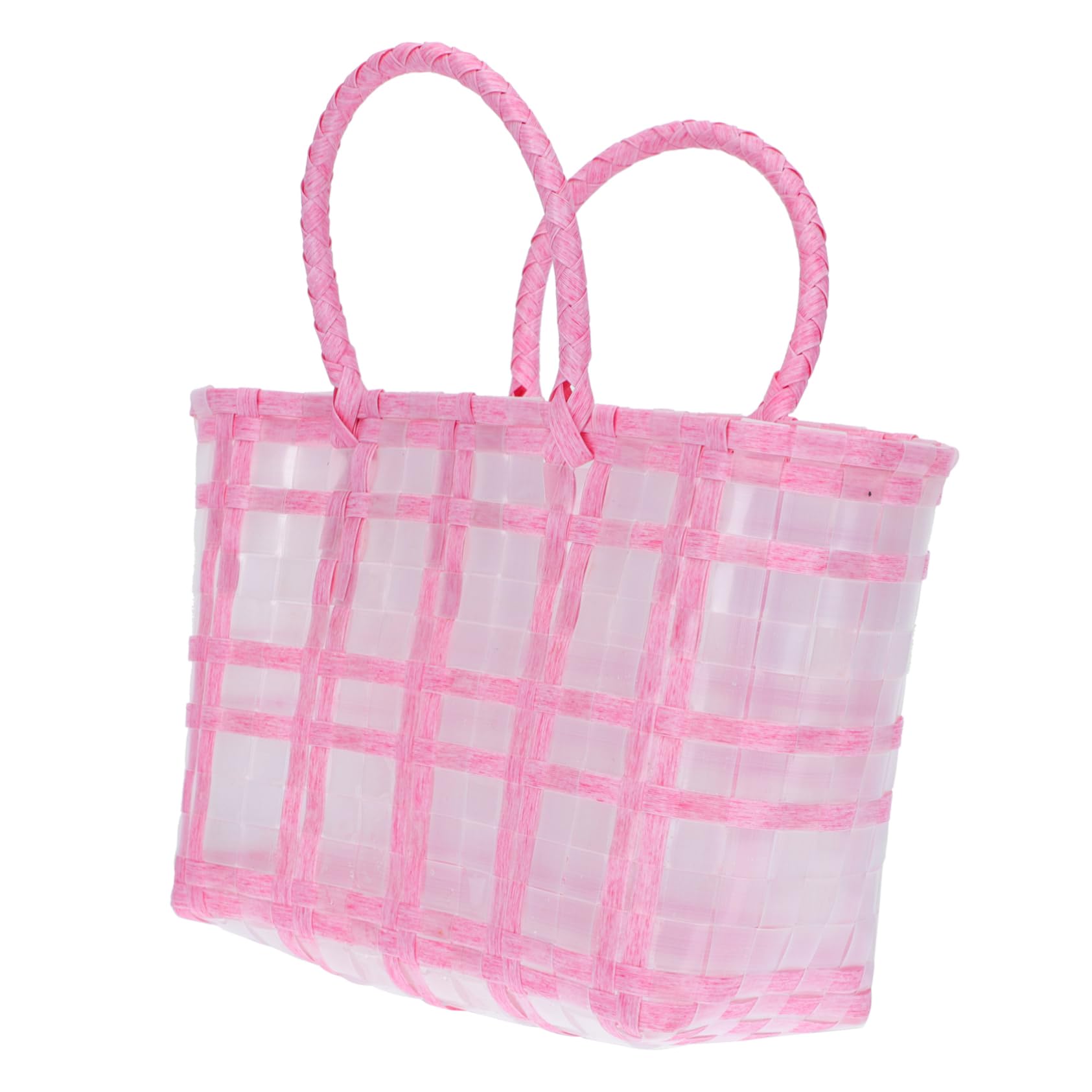 FOMIYES Stylish Woven Plastic Basket Mesh Beach Bag for Storage Large Capacity Hand Basket Cylindrical Strap