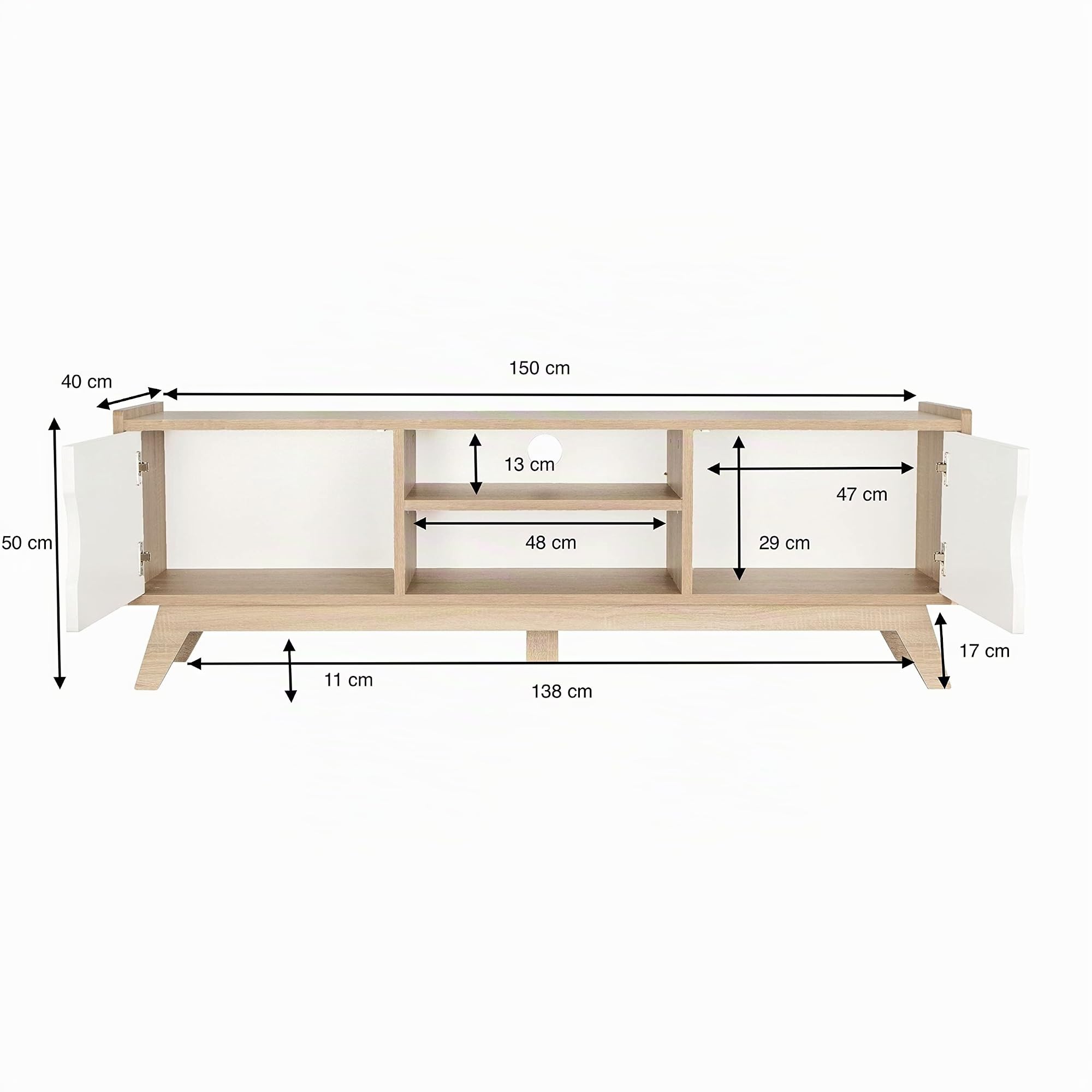 Mueble TV Salon Mesa para TV Color Roble Sonoma y Blanco 150 x 40 x 50 cm. Apolo