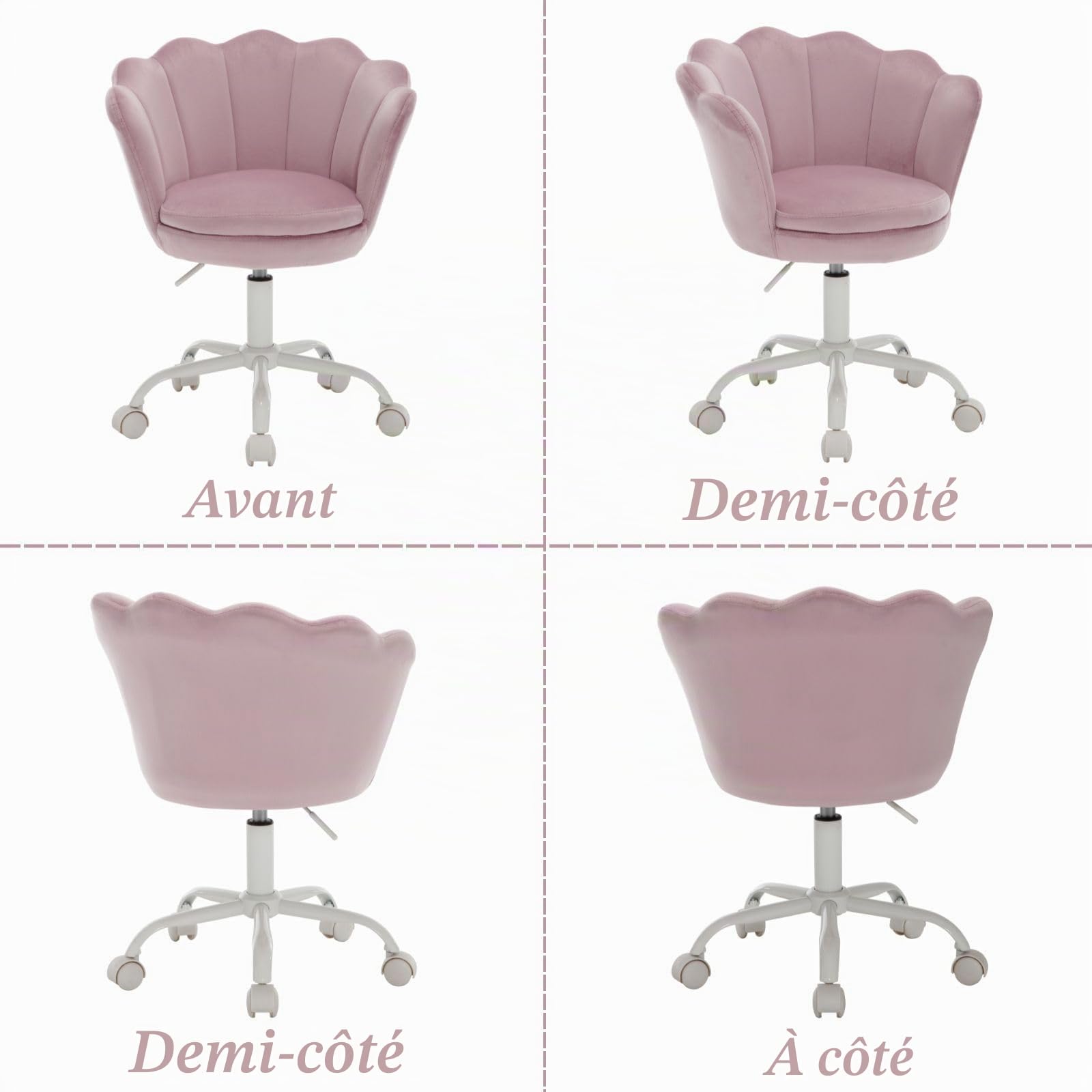 Ya-Home Chaise de Bureau Jolie à roulettes pour Enfants en Velours, Violet | Fauteuil de Bureau Enfant Fille Hauteur Réglable,avec Coussin en Velours, Chaise Bureau Fille Confortable