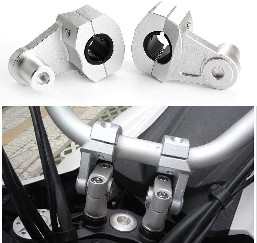 2pcs Rehausseurs de Guidon en Alliage d'Aluminium pour Motos Motos Vélos Cruisers avec Guidon de 7/8", Guidons Avant Gauche et Droite du Véhicule, Argent