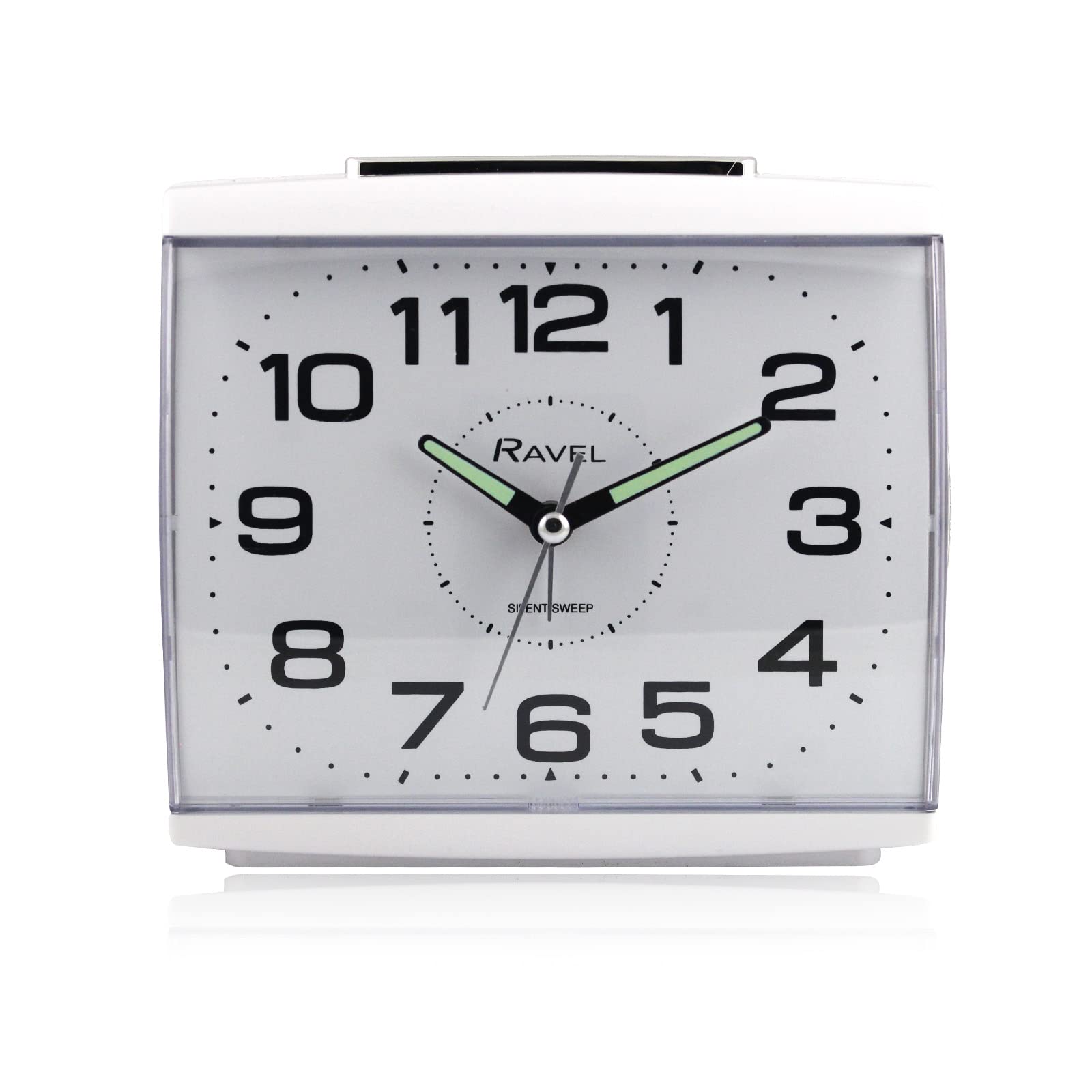 Ravel White - Large Retro Bedside/Mantle Quartz Alarm Clock With Silent Sweep Second Hand, Snooze And Light - Rc037.4