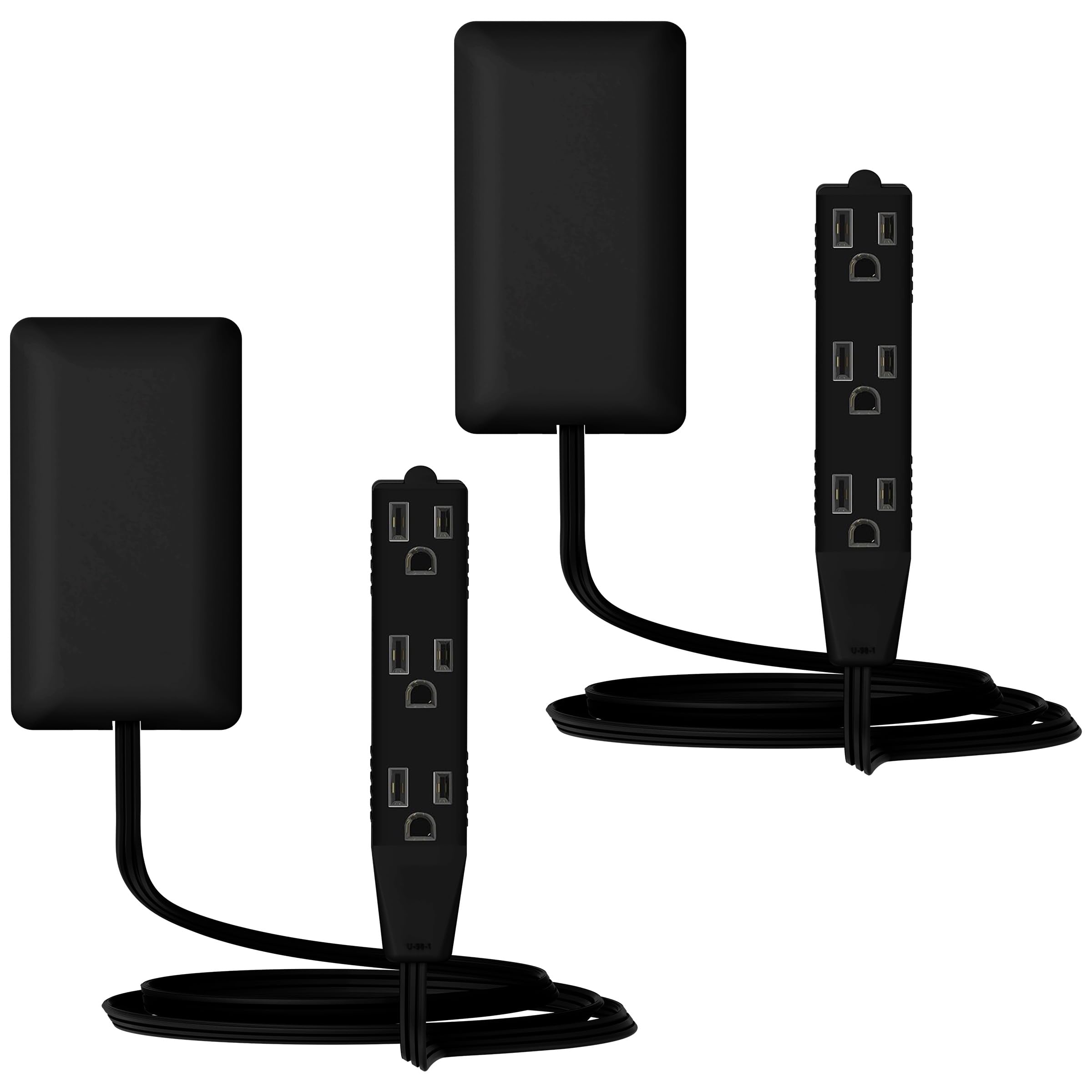 LIDER Flat-Face Outlet Extender, 3 Receptacles, 3.1ft Cord, 1625W, 2-Pack