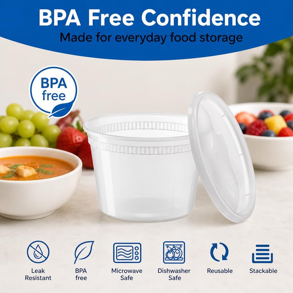 Basix Deli Containers with Lids, 16 Oz Leakproof Plastic, 24 Count image 2