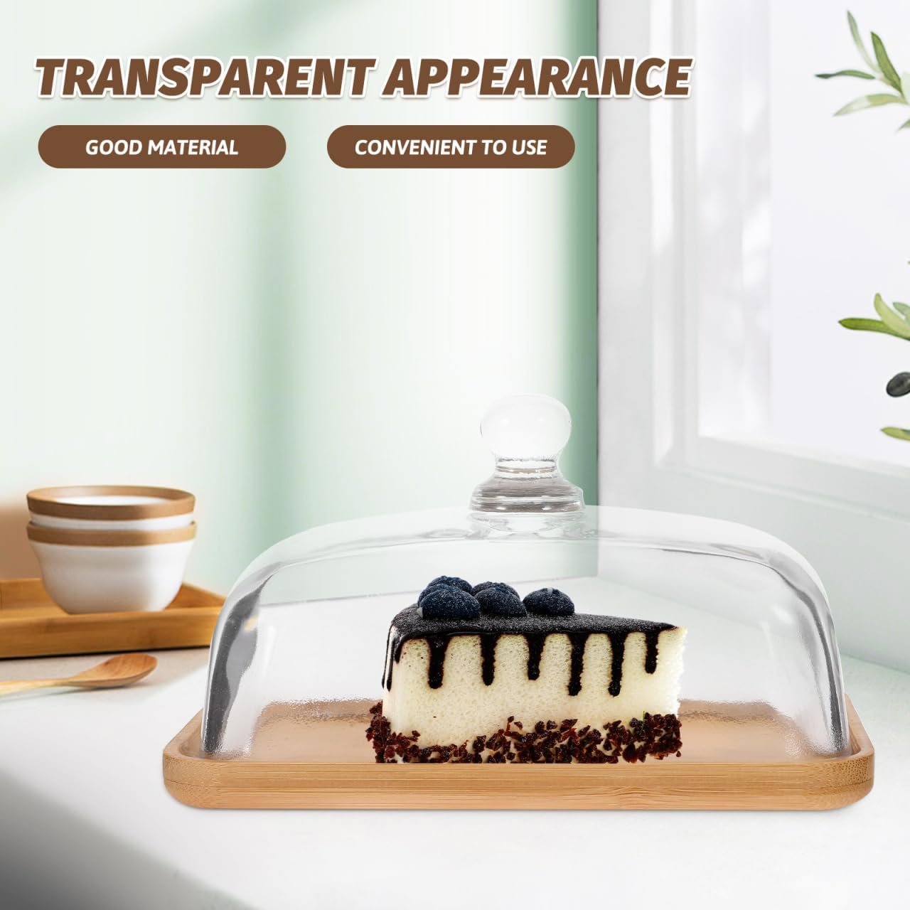 Tofficu Glass Dining Tray 6.69X4.52X3.50 Inch Clear Multi-Function Cake Plate with Handle and Dome Cover for Serving Desserts Pastries and Cheese at Home