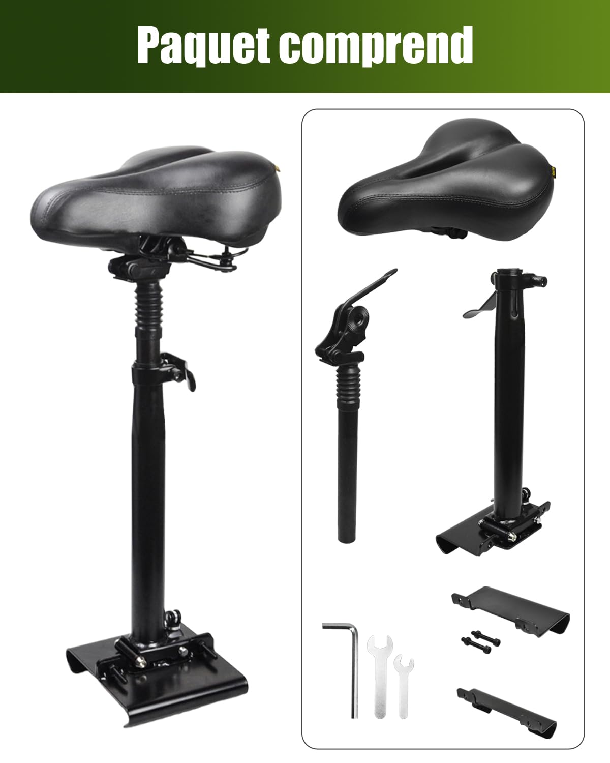 Siège de Trottinette Électrique Compatible Uniquement avec Plateau Incurvé de 13-18 cm Largeur, Antichoc, Pliable, 55-68cm Hauteur réglable, Adulte Selle Trottinette, Accessoire Trottinette Électriqu