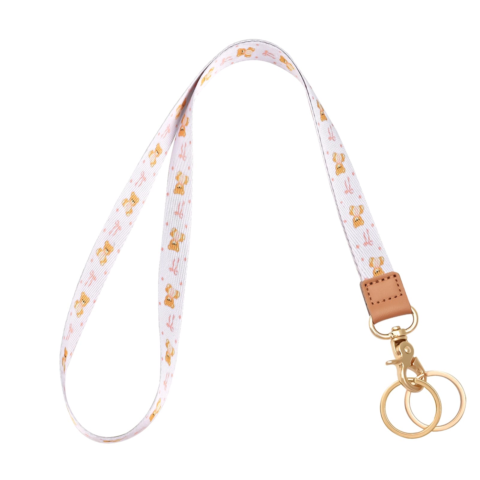 Knagsfa Lanyards for ID Badges, Neck Lanyards for Keys with Metal Hook, Cute Lanyard Keychain for Women, Bow Bear