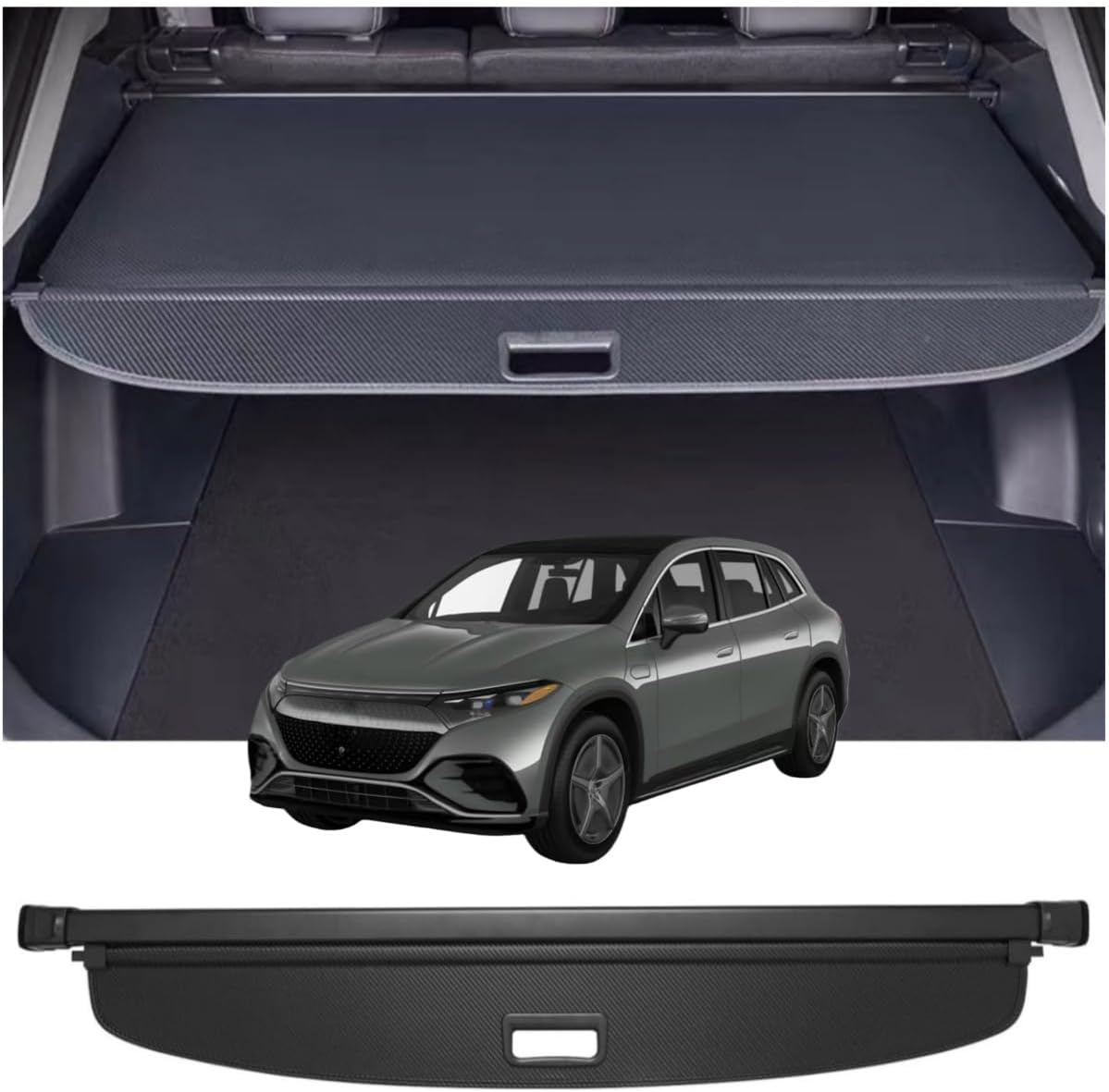 Retractable Cargo Cover Compatible with Mercedes Benz EQS 450 580 680 SUV EQS450 2023-2025 Shield Security Shade Privacy Screen Tonneau Luggage Cargo Trunk Organizers (Carbon Fiber Texture)