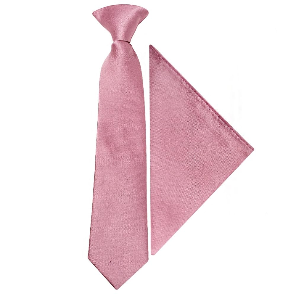 Ties R Us Boys Dusty Pink Pre Tied Satin Tie And Pocket Square Set Age 4-7