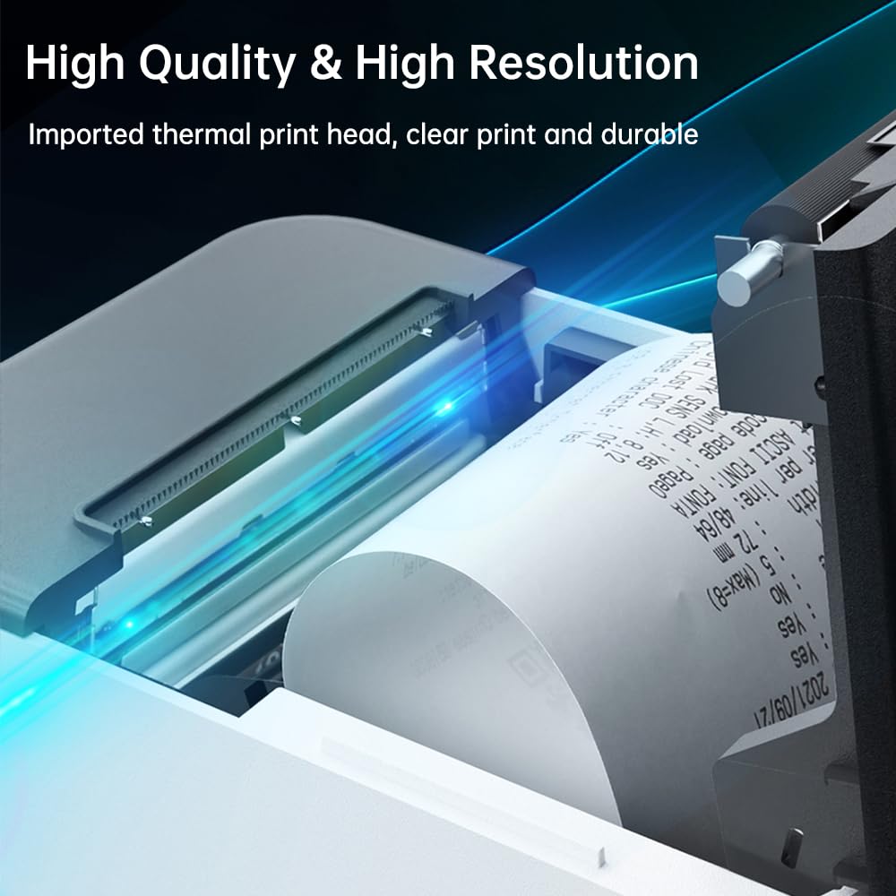 Bisofice Bondrucker 80mm Thermobondrucker unterstützt ESC/POS, Belegdrucker Quittungsdrucker POS Drucker unterstützt automatisches Schneiden, Schwarz (200 mm/s, USB + Ethernet-Anschluss)