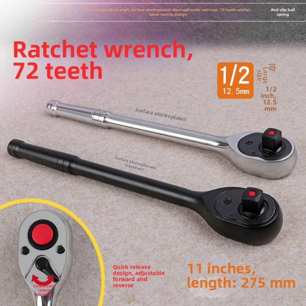 Set di chiavi a cricchetto a 72 denti, con meccanismo reversibile, in acciaio al cromo vanadio, impugnatura antiscivolo, 3 pezzi
