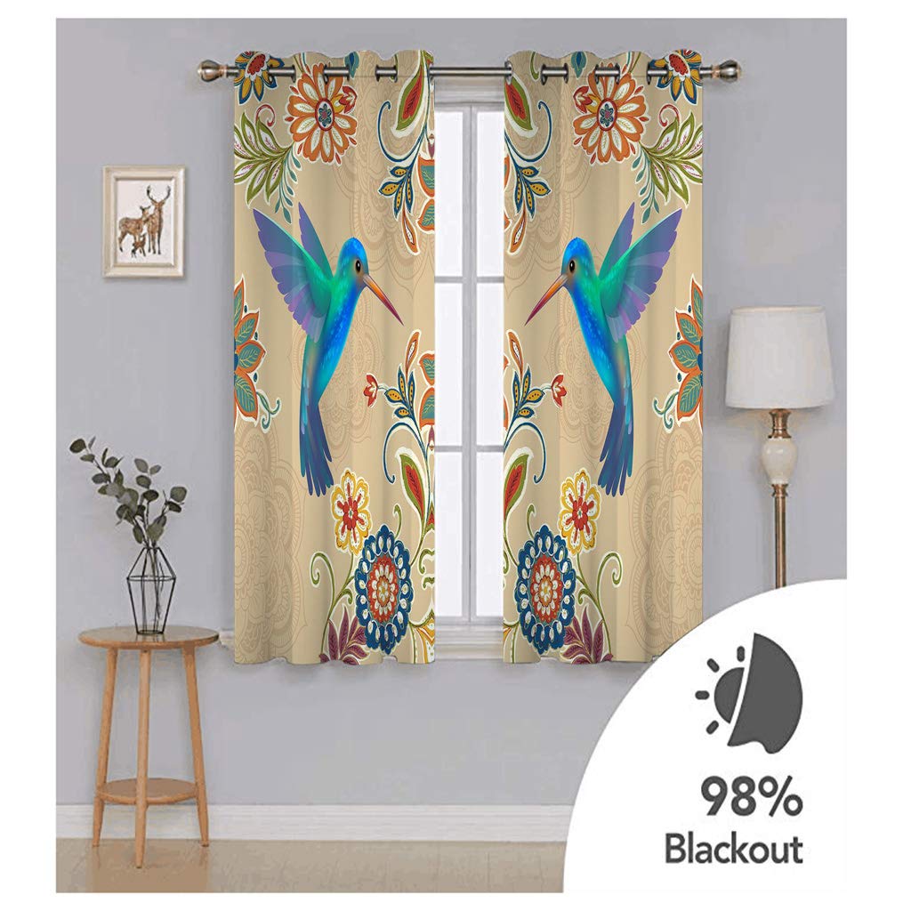 Vorhänge Kinderzimmer Junge 3D Blaue Vogelblume Jungen Kinder Mädchen, Blickdicht Dekor Schlafzimmer 140x240 cm Verdunkelungs Fenster Vorhang Panels, Gardinen Mit Ösen