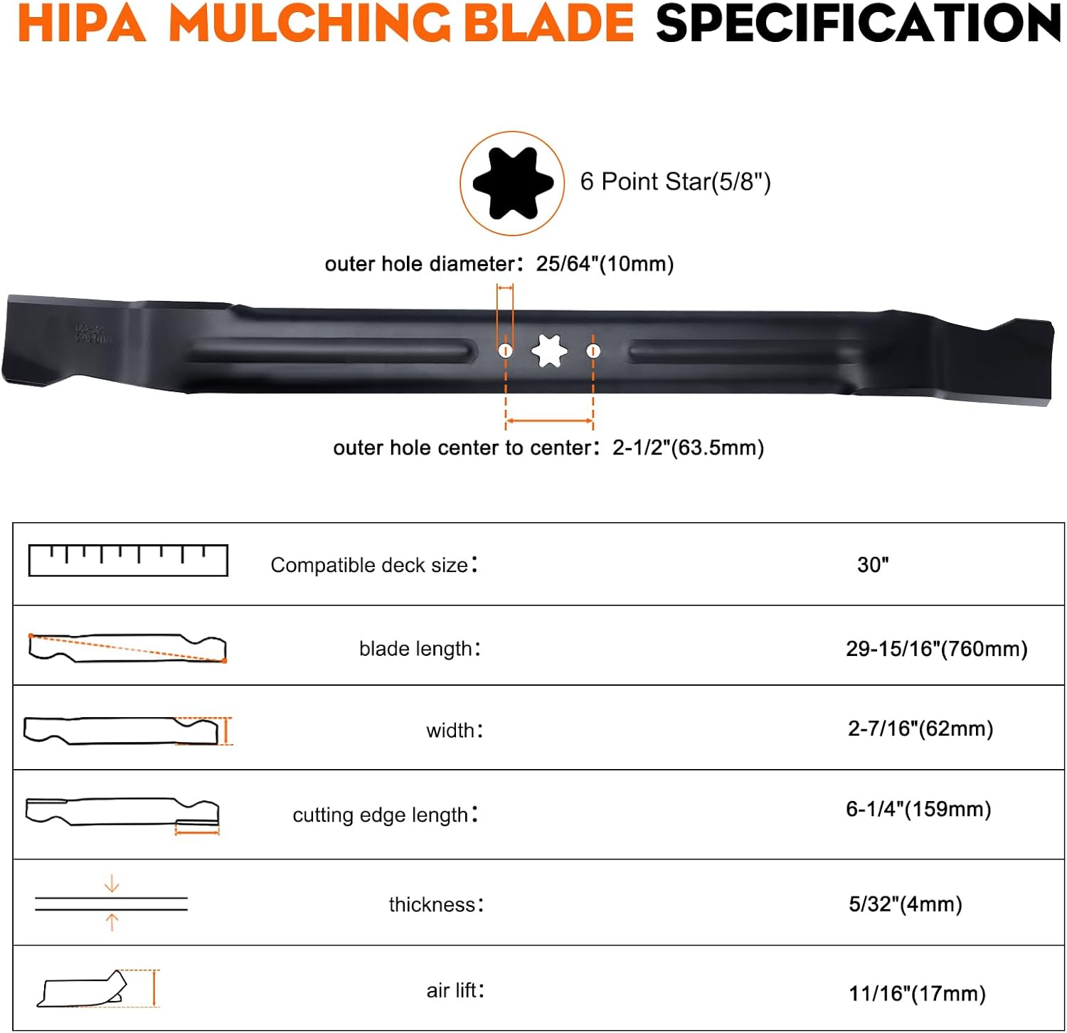Hipa 942-04385 Blades for Troy Bilt Craftsman 30 inch Deck Lawn Mower TB30R TB30 R1000 R110 Cub Cadet CC30 CC30H Cluching Mower Blade 742-04385 Pack of 2