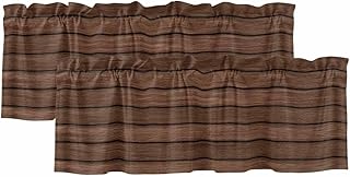 Teamery 2 Pack Valance Curtains for Kitchen Windows Farm Brown Wood Board Rod Pocket Curtain Vintage Farmhouses Barn Small Window Treatment Topper for Bedroom Living Room Bathroom, 54x18in