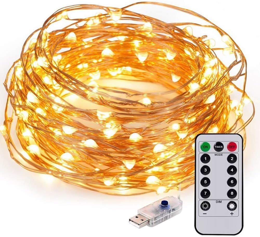 66 ft 200 LED USB Fairy Lights Plug in, Twinkle String Lights with Remote and 8 Modes & Timer Copper Wire Mini Starry Lights for DIY Christmas Wedding Party Bedroom Wall Decorations, Warm White
