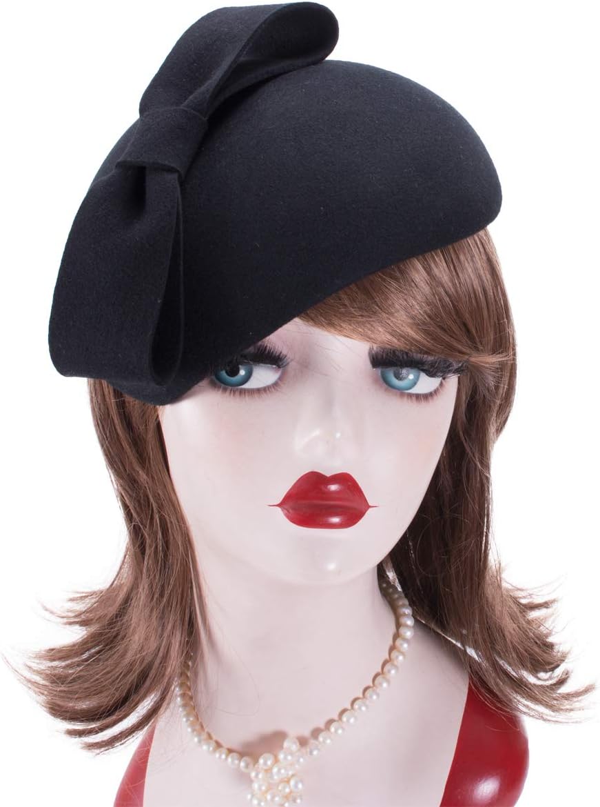 Lawliet Teardrop Women 1940s Wool Felt Fascinator Hat Bow Tam Beret Casque A568