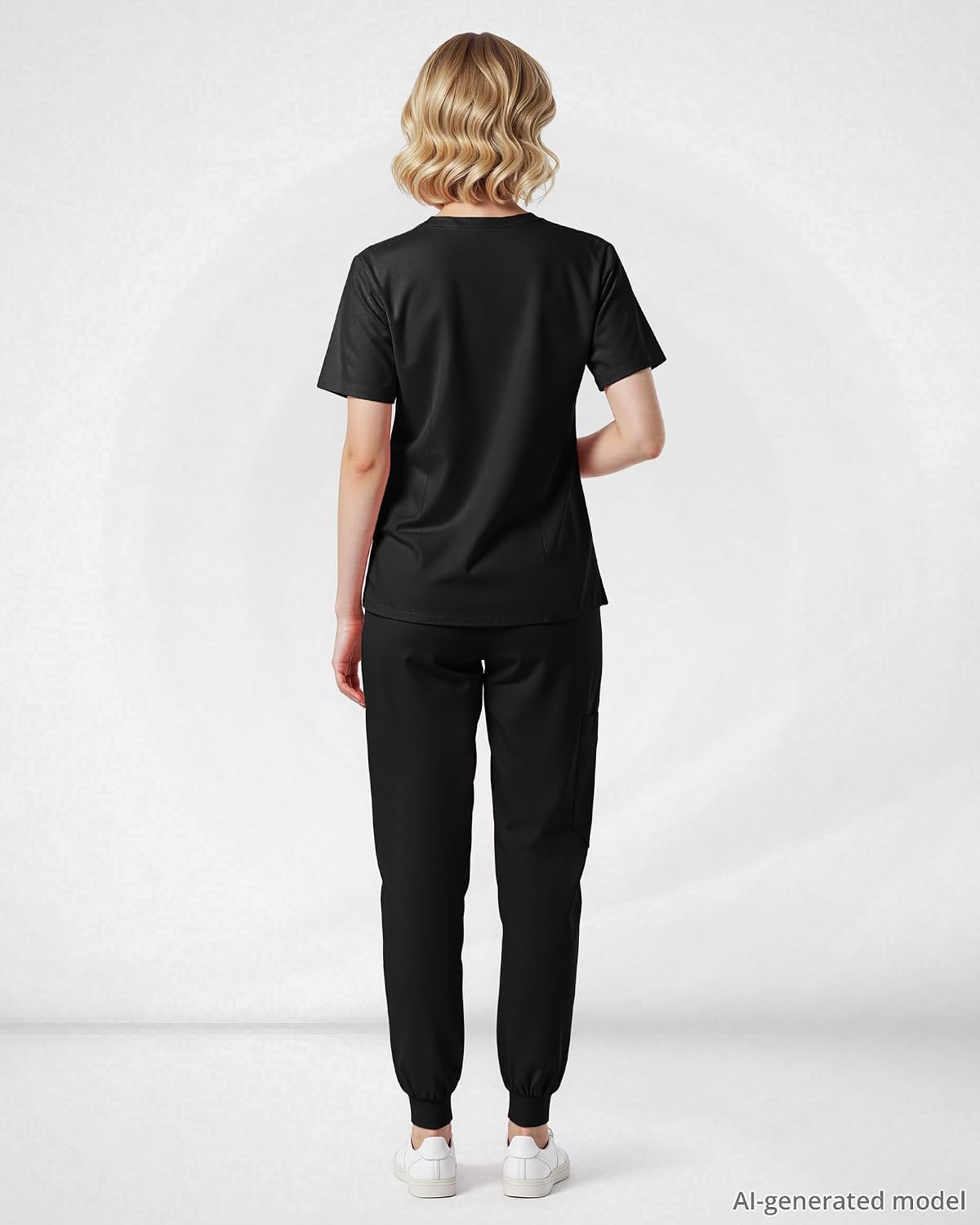 Scrubs for Women Set, Stretchy V-Neck Top & Jogger Pants with Multi-Pocket Yoga Waistband