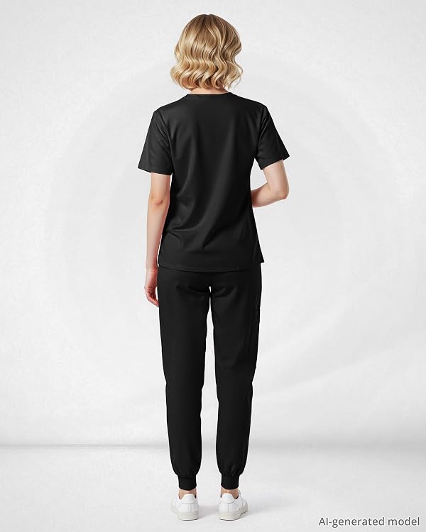 Eipnare Scrubs for Women Set, V-Neck Jogger Set, Black M by Eipnare - Used condition - Image 6