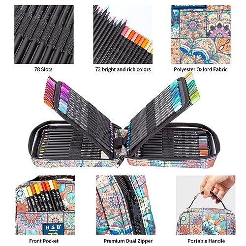 H & B Conjunto de Lápis de Cor de 72 Cores com Livro para Colorir, Borracha e Apontador - Perfeito p