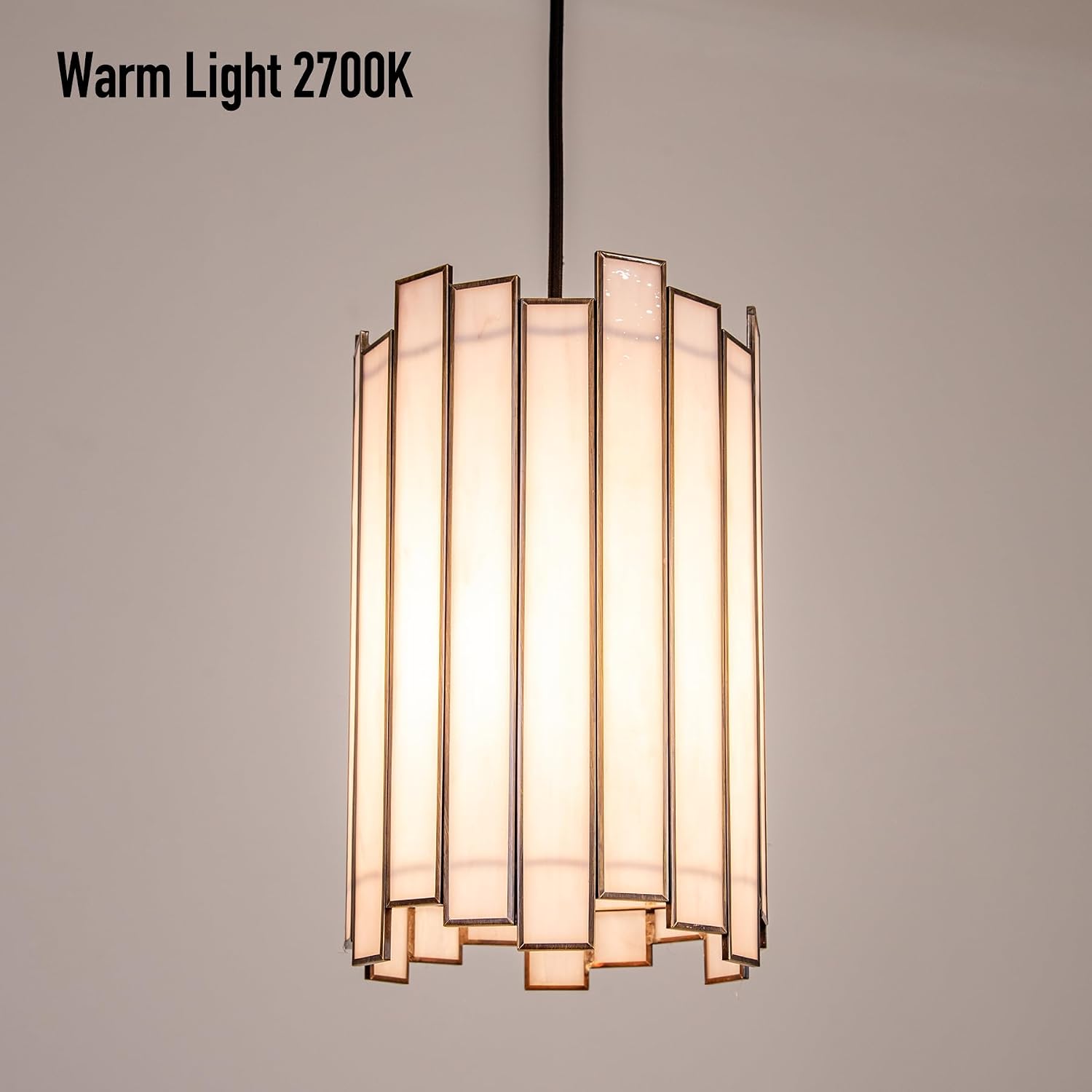 Tiffany Pendant Lighting, 7" Brass Cylindrical Hanging Lamp with Stained Glass for Foyer, Entryway, Bedroom, Dining Room, Stairwell (Grey)