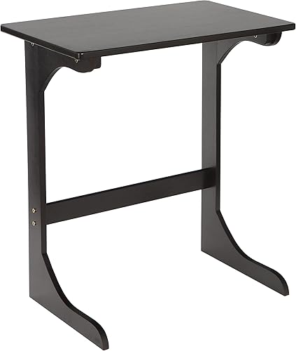 SUPER DEAL Mesa auxiliar de bambú para sofá de mesa auxiliar en forma de C, mesa auxiliar pequeña para sofá, sala de estar, dormitorio, marrón oscuro