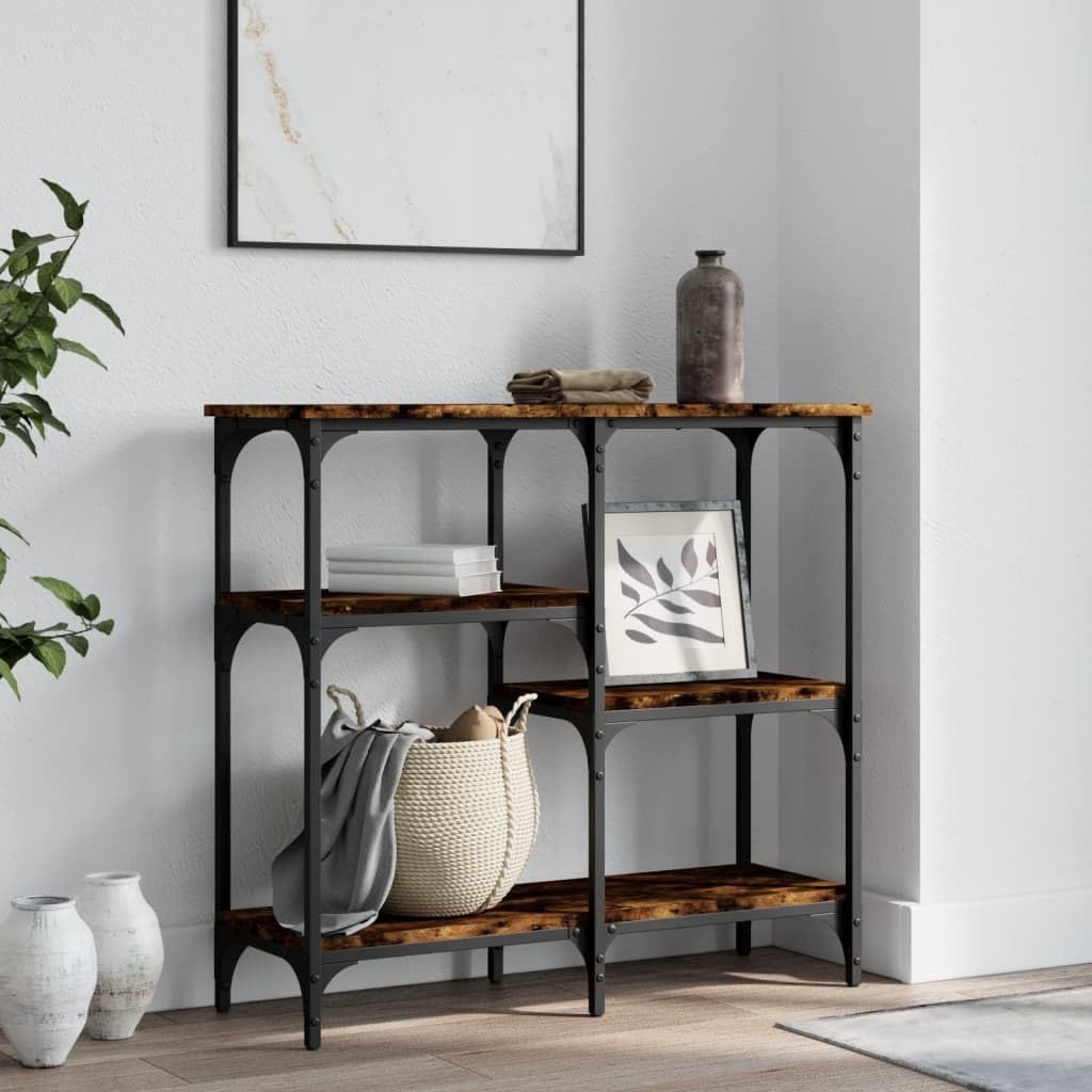 SXZenSpace Console Table Smoked Oak 80x29x75 cm Engineered Wood with Metal Frame, Sofa Side Table, Slim Hallway Entryway Furniture for Living Room, Corridor and Bedroom