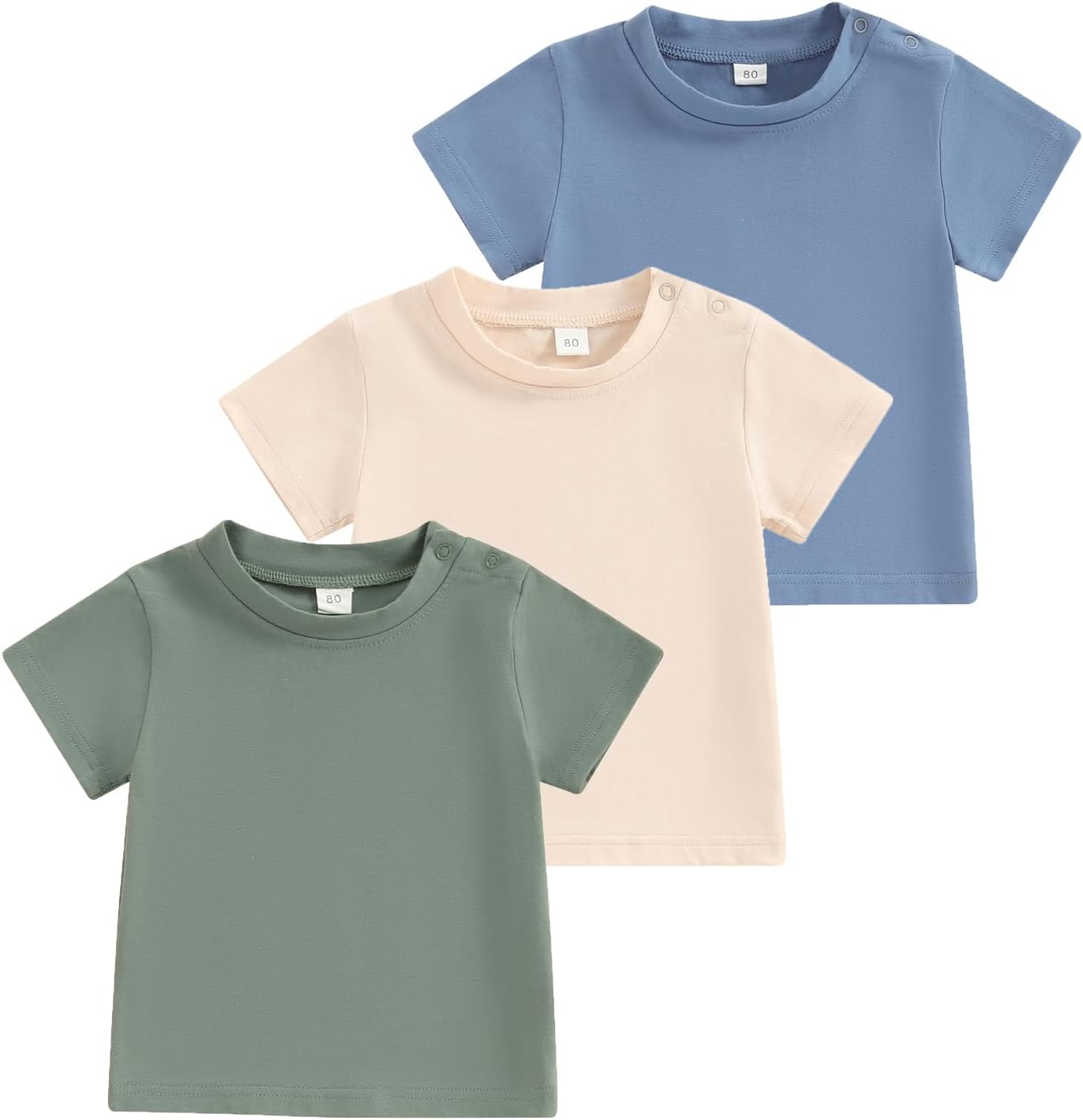 3-Pack Toddler Baby Boy Girl Short Sleeve Crew Neck T Shirt Pullover Shirts Summer Basic Tees Solid Casual Clothes