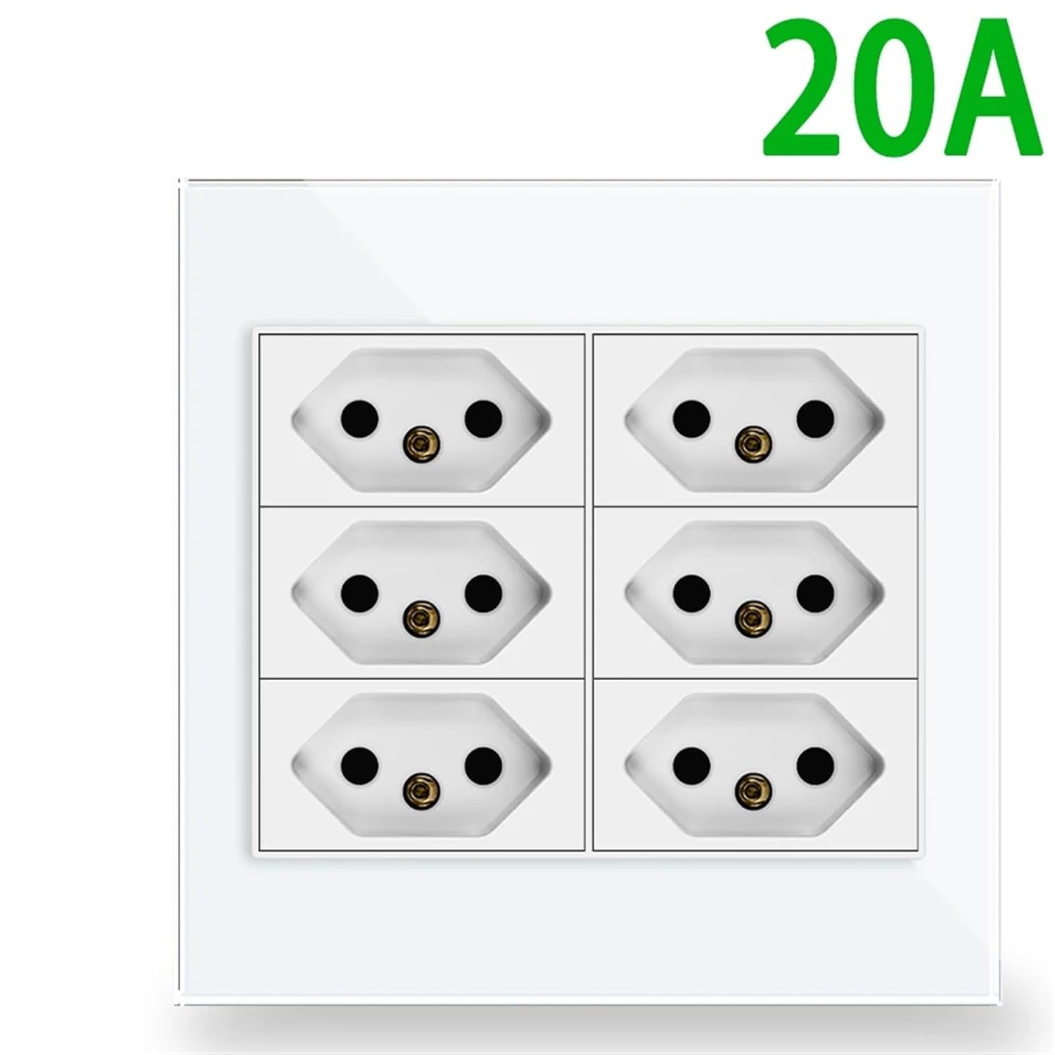 Standard Power Outlet, 10A/20A AC 110V~250V, 120mm*120mm Crystal Glass Panel, BR Electric Plug 6 Times Wall Socket(White (20A))