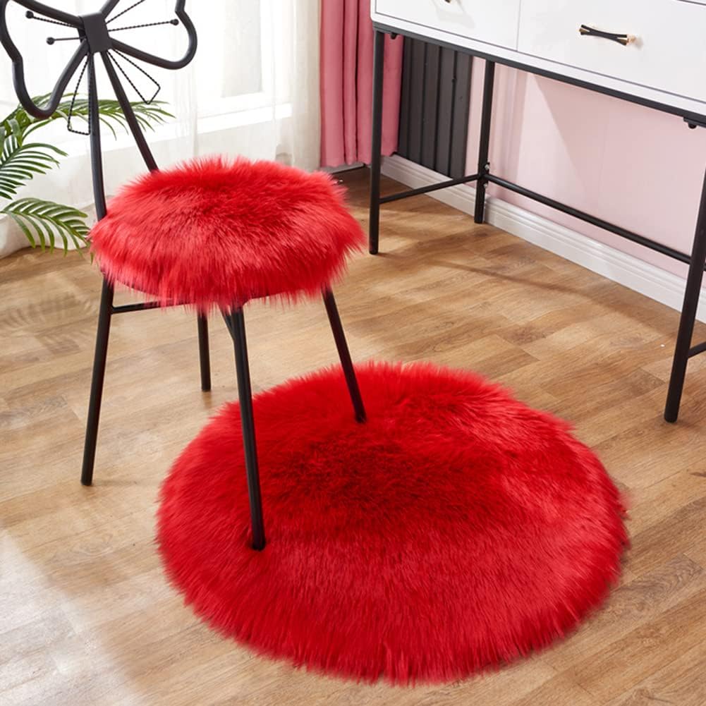 Luxury Faux Fur Round Area Rug Soft Fluffy Plush Circle Floor Carpet Mat for Sofa Bedroom Living Room Floor Decoration,1 Piece (White Grey,Diameter 31")
