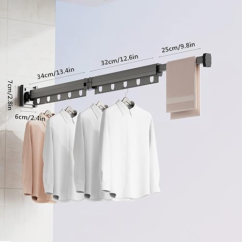 Miniatura 5 de Estante de secado de ropa plegable para colgar en la pared, estante retráctil de secado de ropa para interiores, ahorro de espacio, estante de
