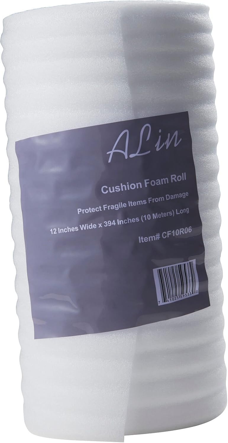 Foam Wrap Roll 12” x 394" (10 Meters), Protect Dishes, China, and Furniture, Packing Supplies, Packing Cushioning Supplies for Moving (Thickness: 1/16")