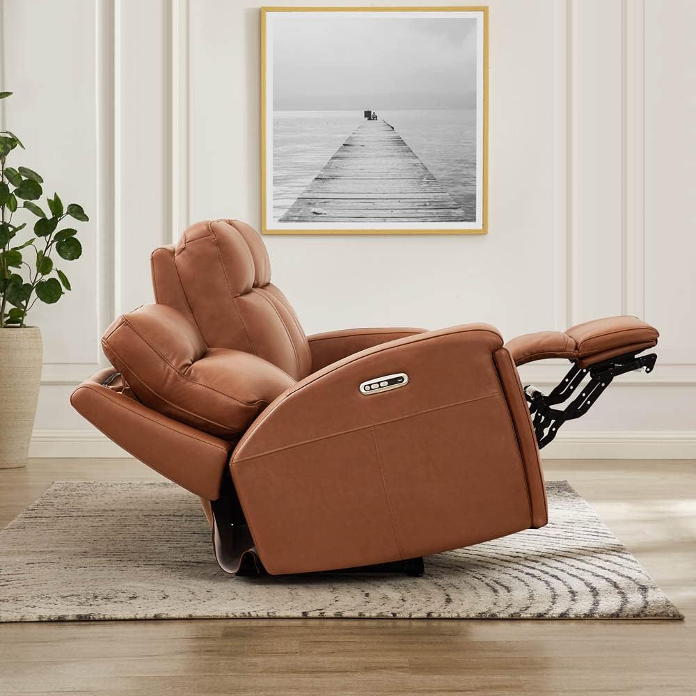 Hydeline Venice Zero Gravity Power Recline and Headrest Top Grain Leather Sofa and Recliner Set with Hidden Cup Holder, 86",Nutmeg Brown, Memory Foam, Pocket Coils and Control Panel