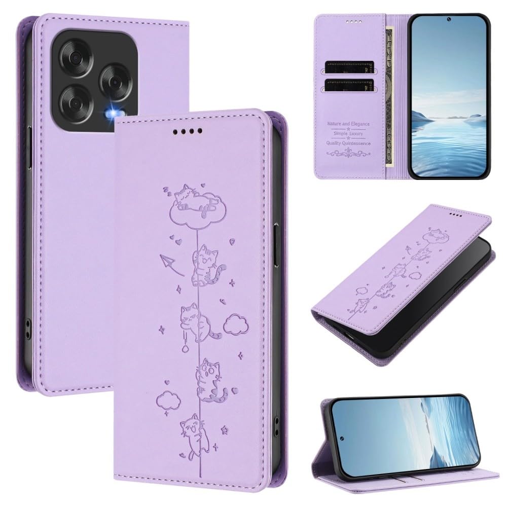 ZTE Blade A75 5G coque portefeuille violette motif chat - 8