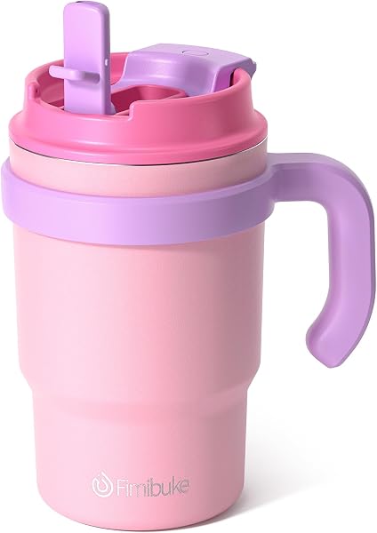 Fimibuke Kids Insulated Tumbler with Handle & Straw - 16oz Leak Proof Toddler Tumbler with Sip/Swig 2-in-1 Lid, BPA FREE