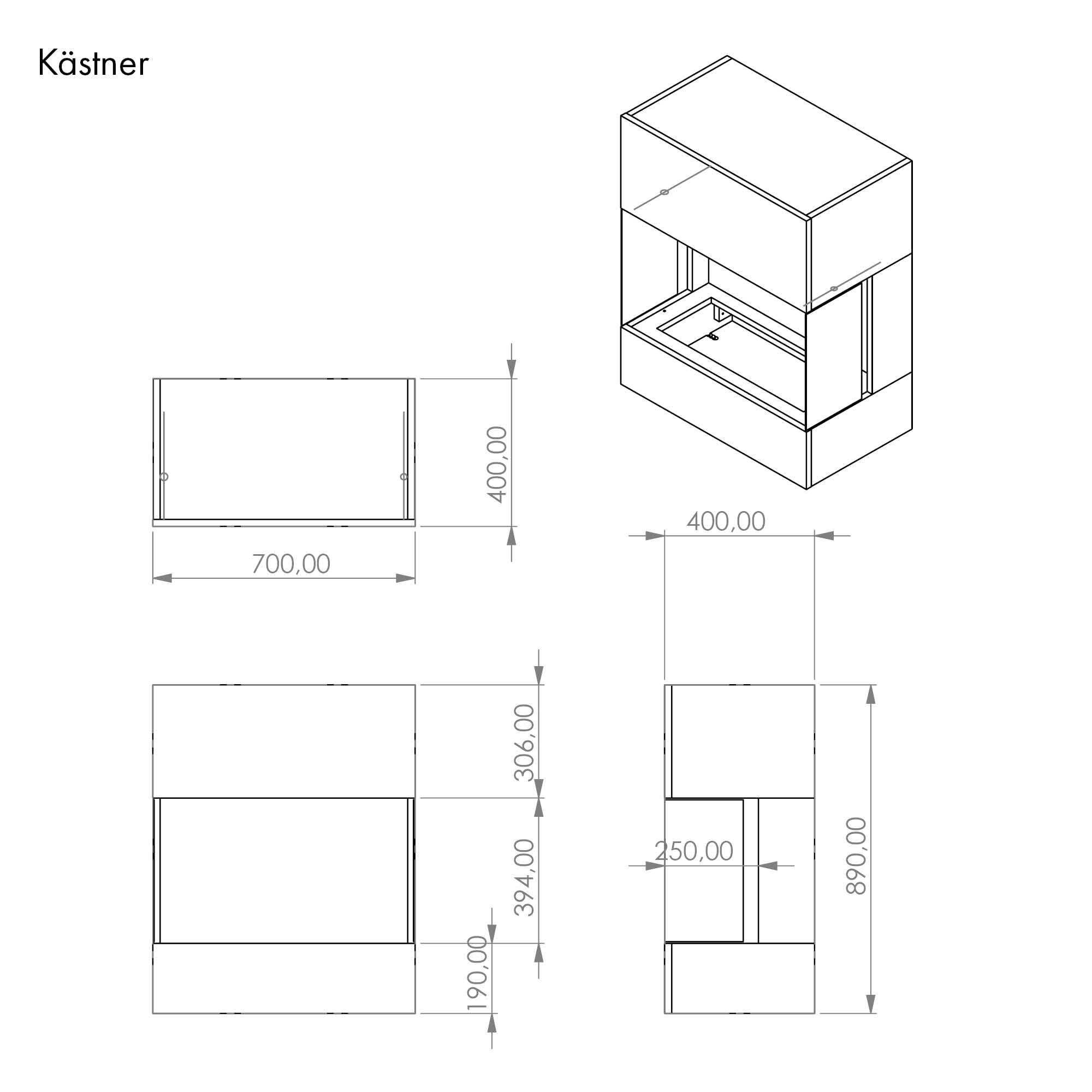 GLOW FIRE Wasserdampf Kamin KÄSTNER WALL (Wandkamin) - Elektrokamin mit realistischen LED 3D-Flammen, Knistereffekt & Fernbedienung, 70x89x40 cm - Opti-Myst 600 Elektro Kamin, Grau