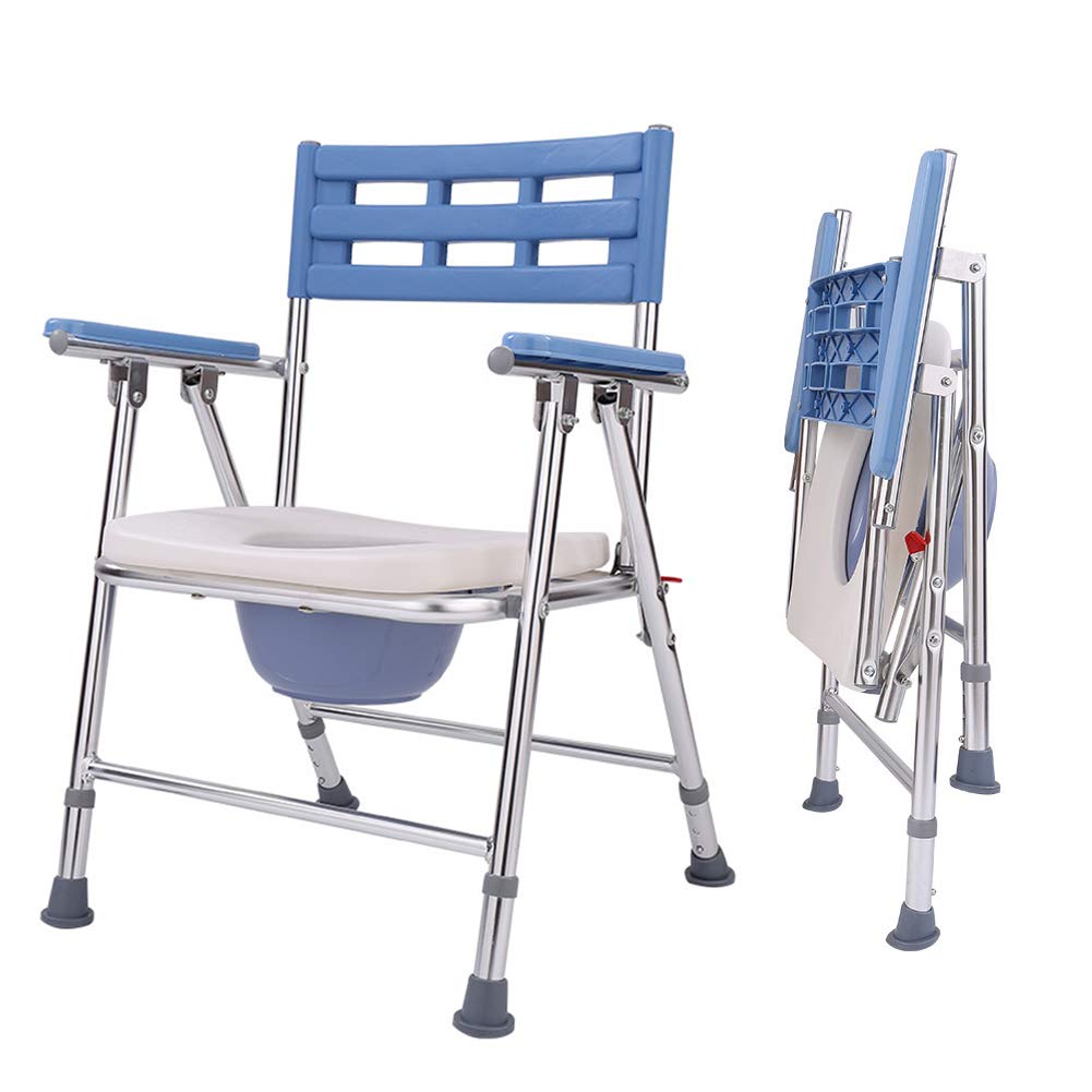 Gthtuhfd Women's 1 Portable Folding Commode Chair With Wheels & Pedal For Toilet, Adjustable Height Transport Chair Wheelchair, Extra Wide Seat