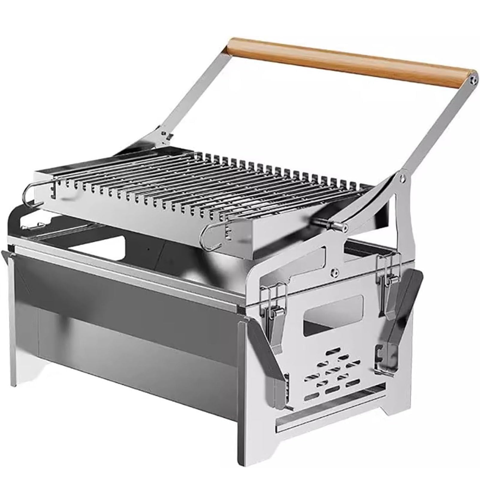 PioMue 360° Rotating Charcoal BBQ Grill, Stainless Steel Flipping Barbecue Grills,Portable Barbecue Equipment for Outdoor Camping, Beach Parties, and Picnics